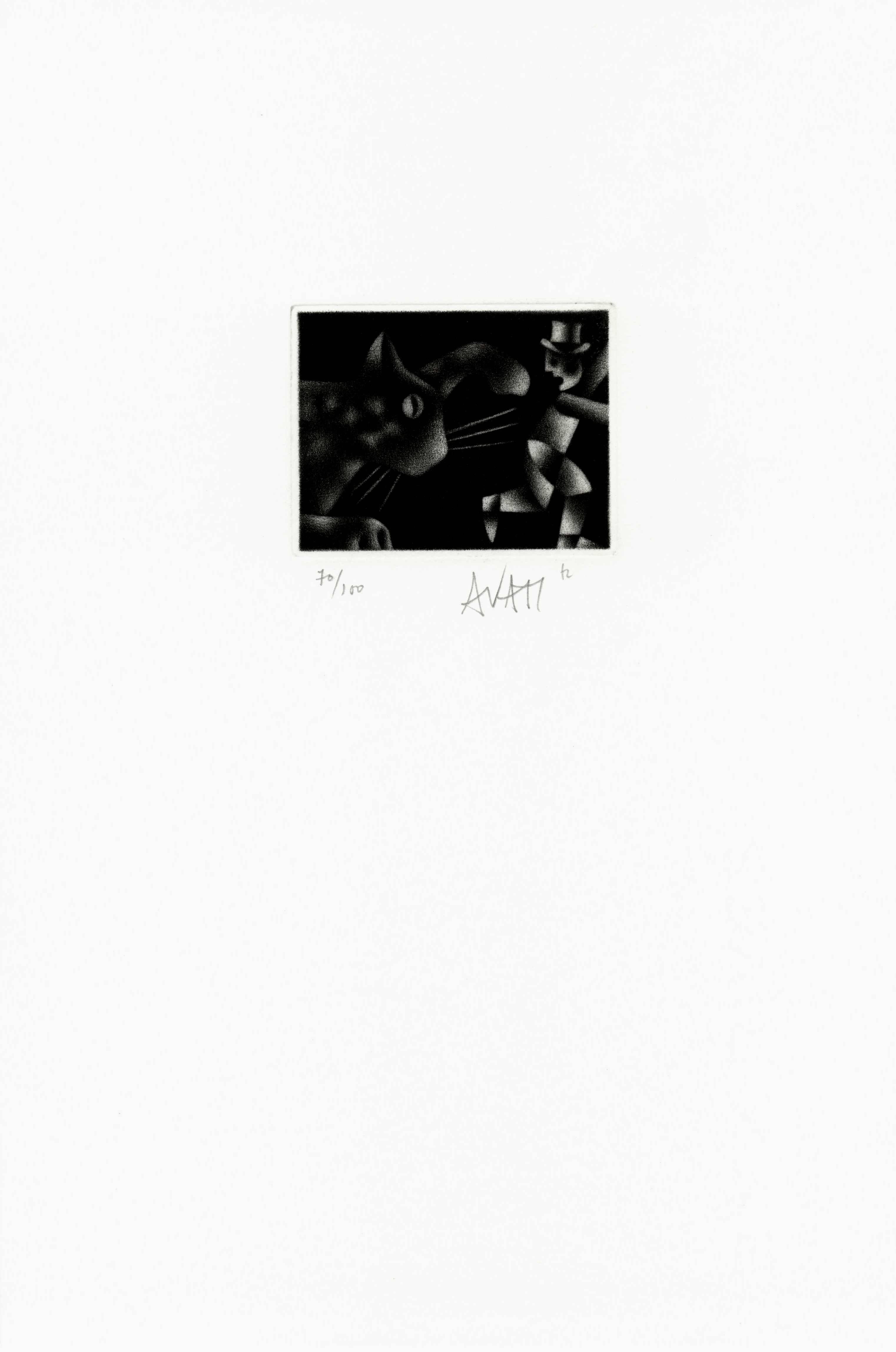 Playing Cat - Original handsigned black-manner etching - 100 copies - Print by Mario Avati