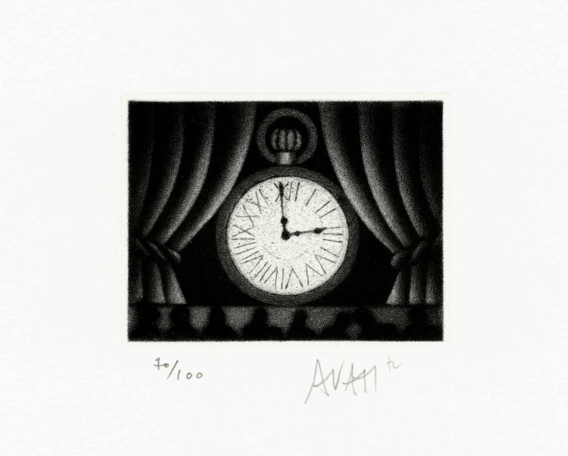 Mario Avati Animal Print - Time : Old Pocket Watch - Original handsigned black-manner etching - 100 copies