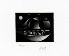 Sailboat in the Moonligh - Original handsigned black-manner etching - 100 copies