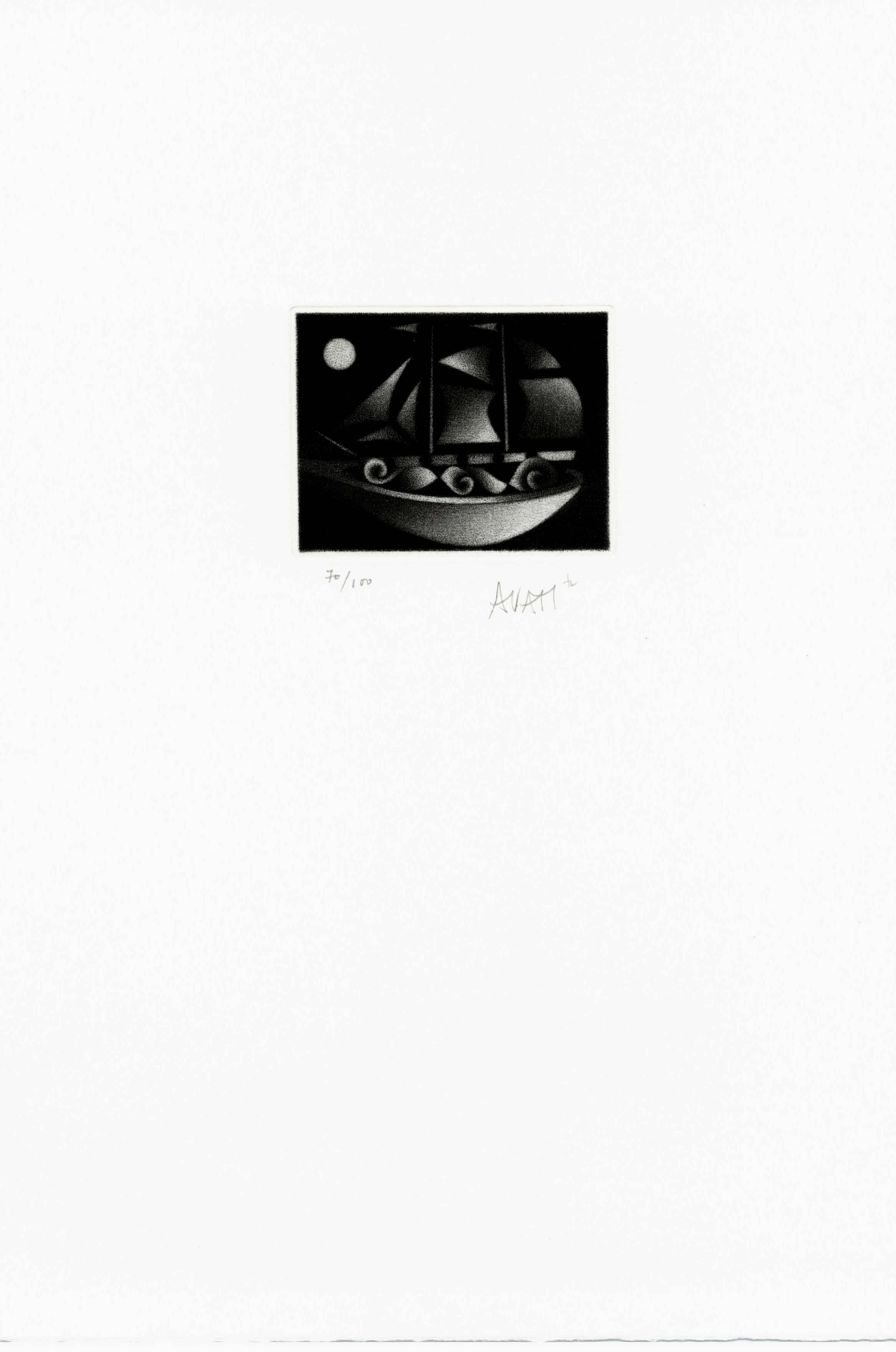 Sailboat in the Moonligh - Original handsigned black-manner etching - 100 copies - Print by Mario Avati