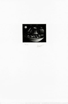 Sailboat in the Moonligh - Eau-forte originale signée à la main en noir-manner - 100 exemplaires