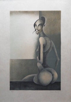 Seated Surrealist Model - Handsigned lithograph