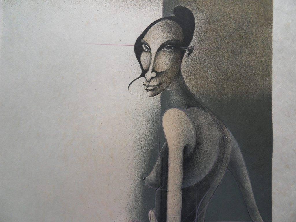 Seated Surrealist Model - Handsigned lithograph 1