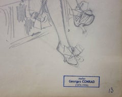 Secretary in the Subway - Pencil drawing - circa 1913
