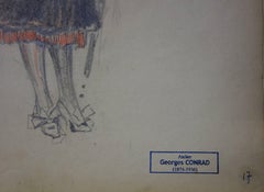 Elegant Woman Seen in Cafe de la Paix (Paris) - Pencil drawing - circa 1914