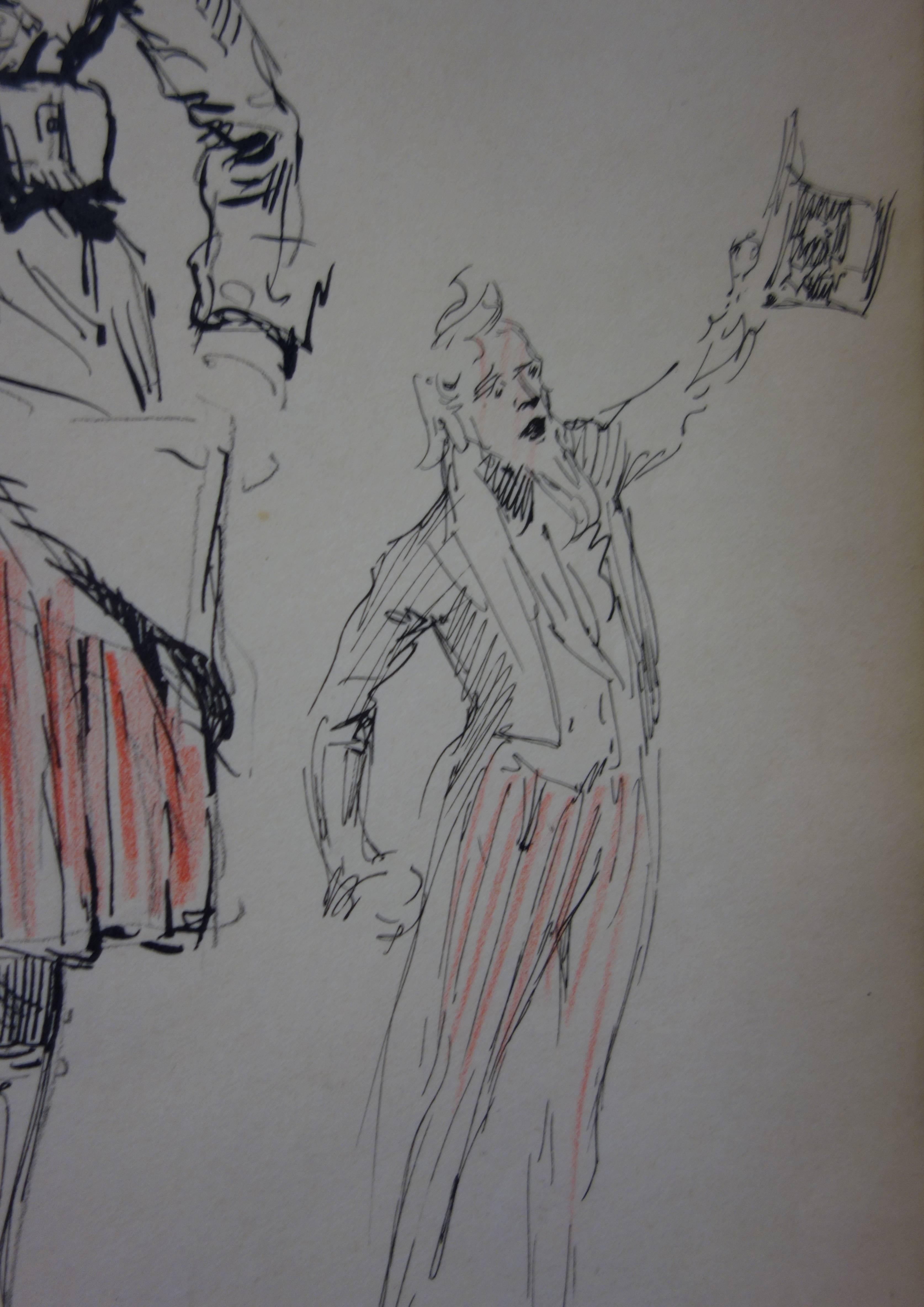 French Marianne and Uncle Sam - Ink drawing - circa 1914 - Academic Art by Georges Conrad