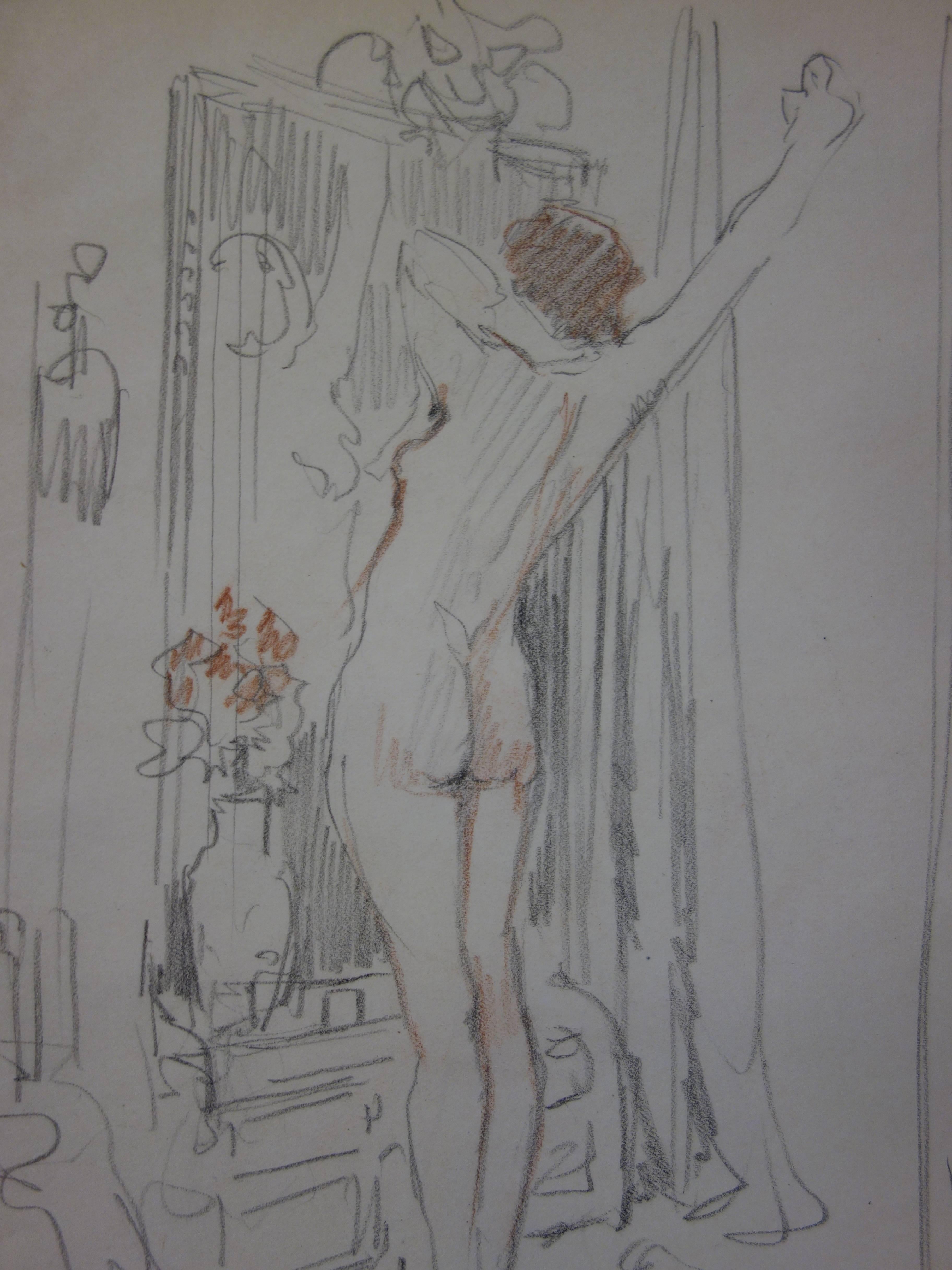 Morning toilet - Pencil drawing - circa 1914 - Academic Art by Georges Conrad