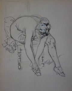 Tribute to Degas Ballerina : Sitting female nude - Ink drawing - circa 1916