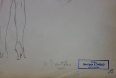 Naked woman facing a little devil - Pencil drawing - circa 1914