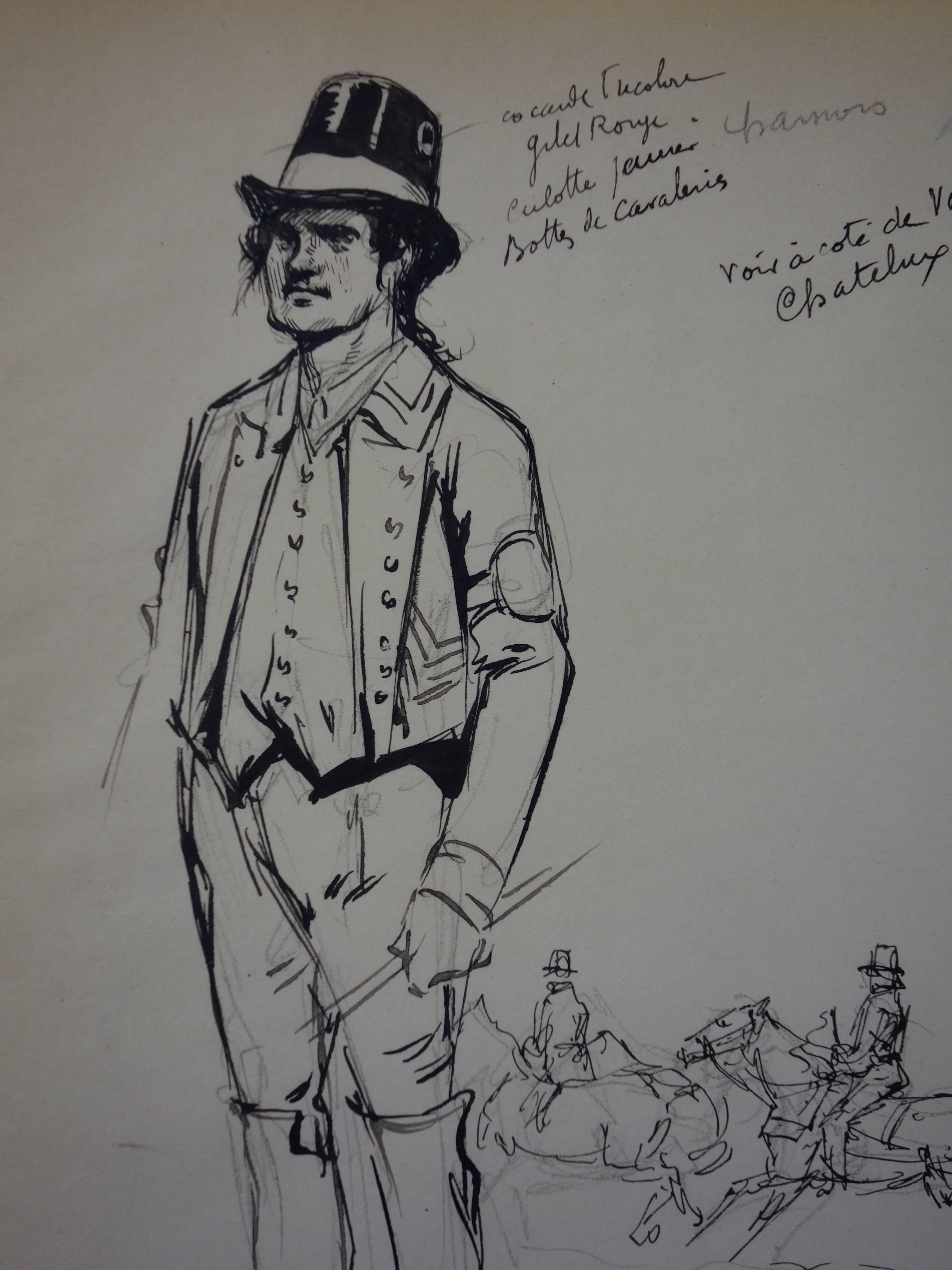 Coachman des neunzehnten Jahrhunderts - Tuschezeichnung - 1916 (Akademisch), Art, von Georges Conrad