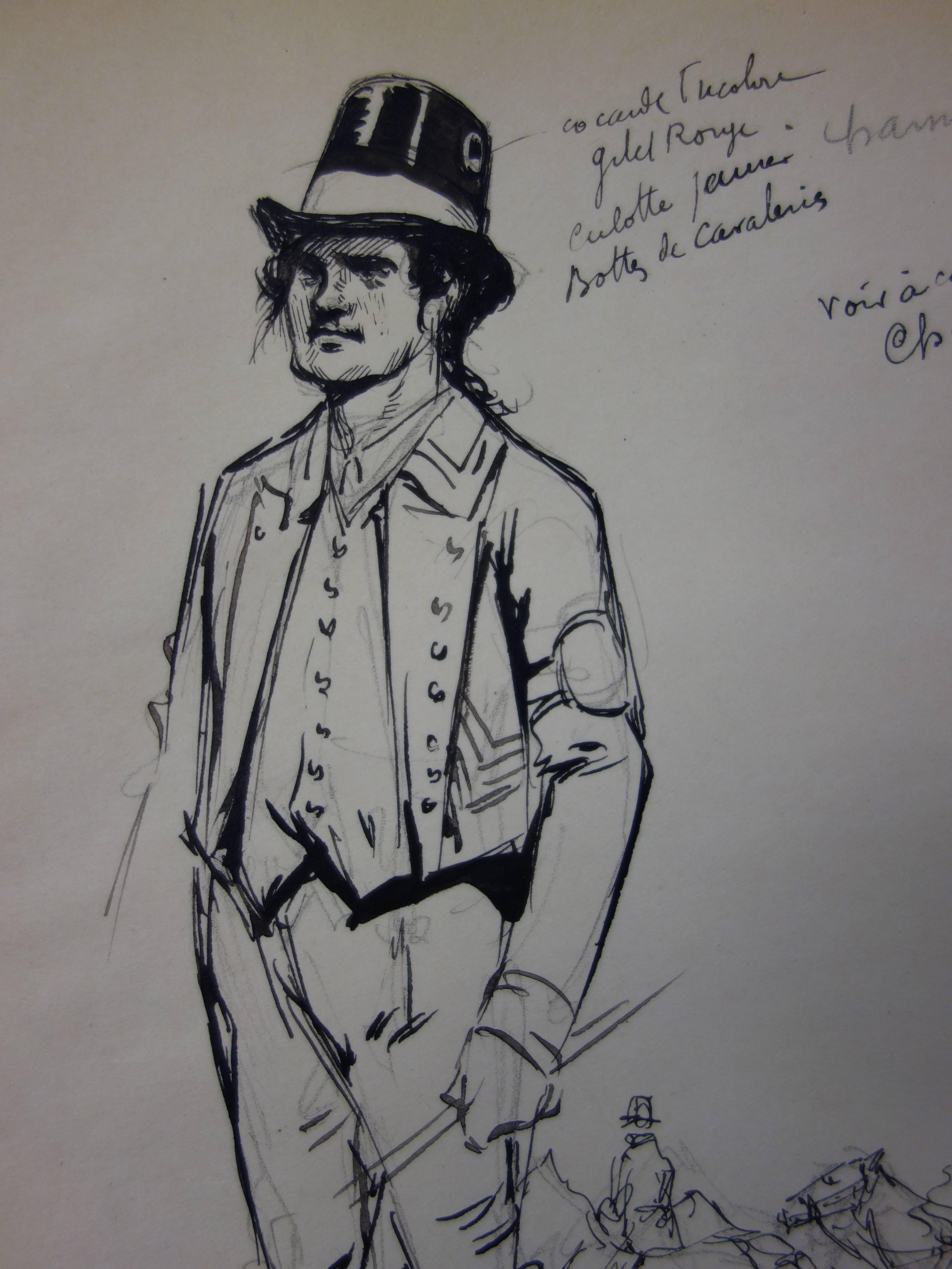 Coachman des neunzehnten Jahrhunderts - Tuschezeichnung - 1916 (Grau), Figurative Art, von Georges Conrad