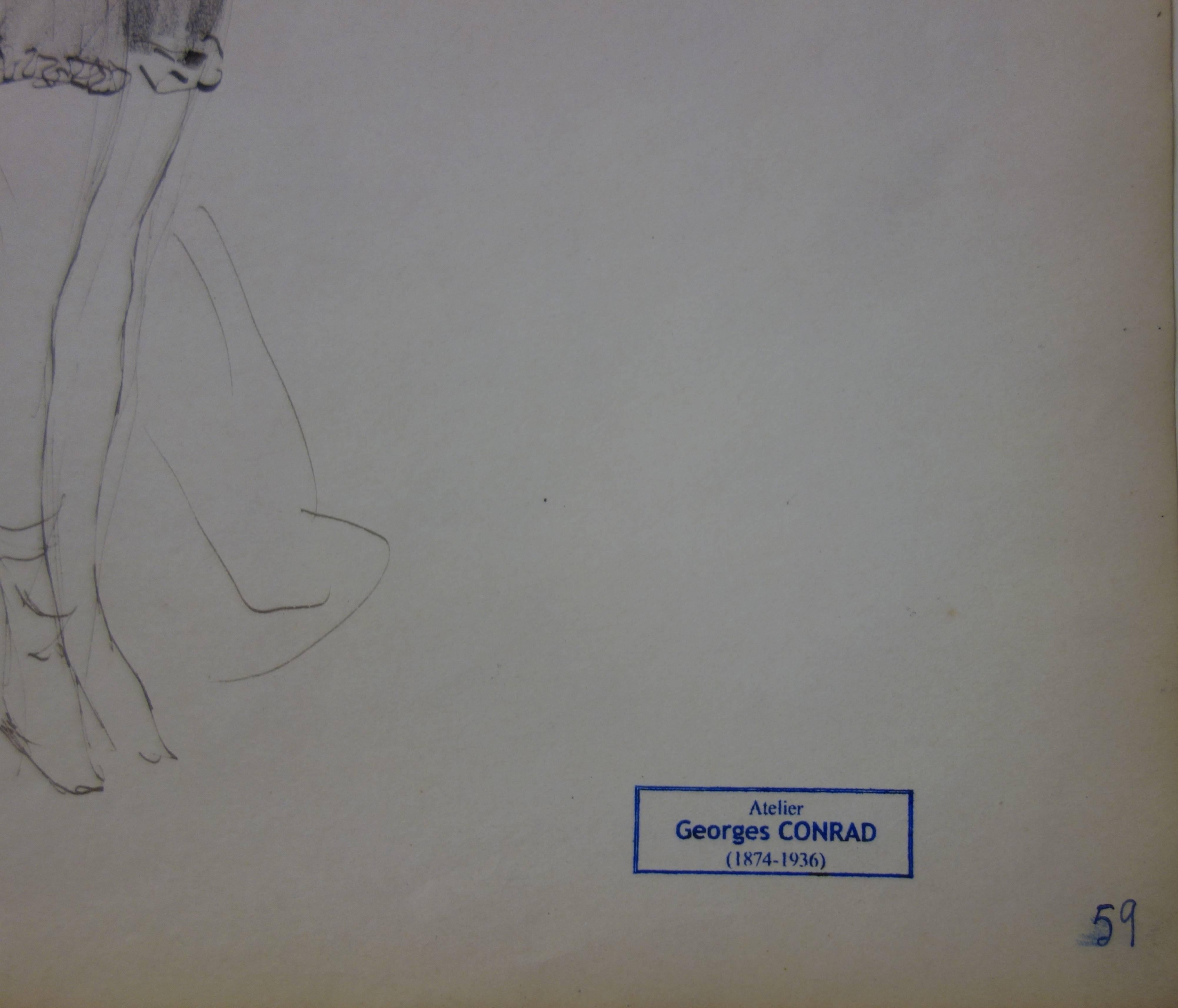 Studie über eine Frau im Badeanzug - Tuschezeichnung - um 1916 (Grau), Figurative Art, von Georges Conrad