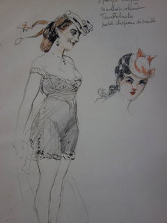 Estudio de mujer en traje de baño - Dibujo a tinta - hacia 1916