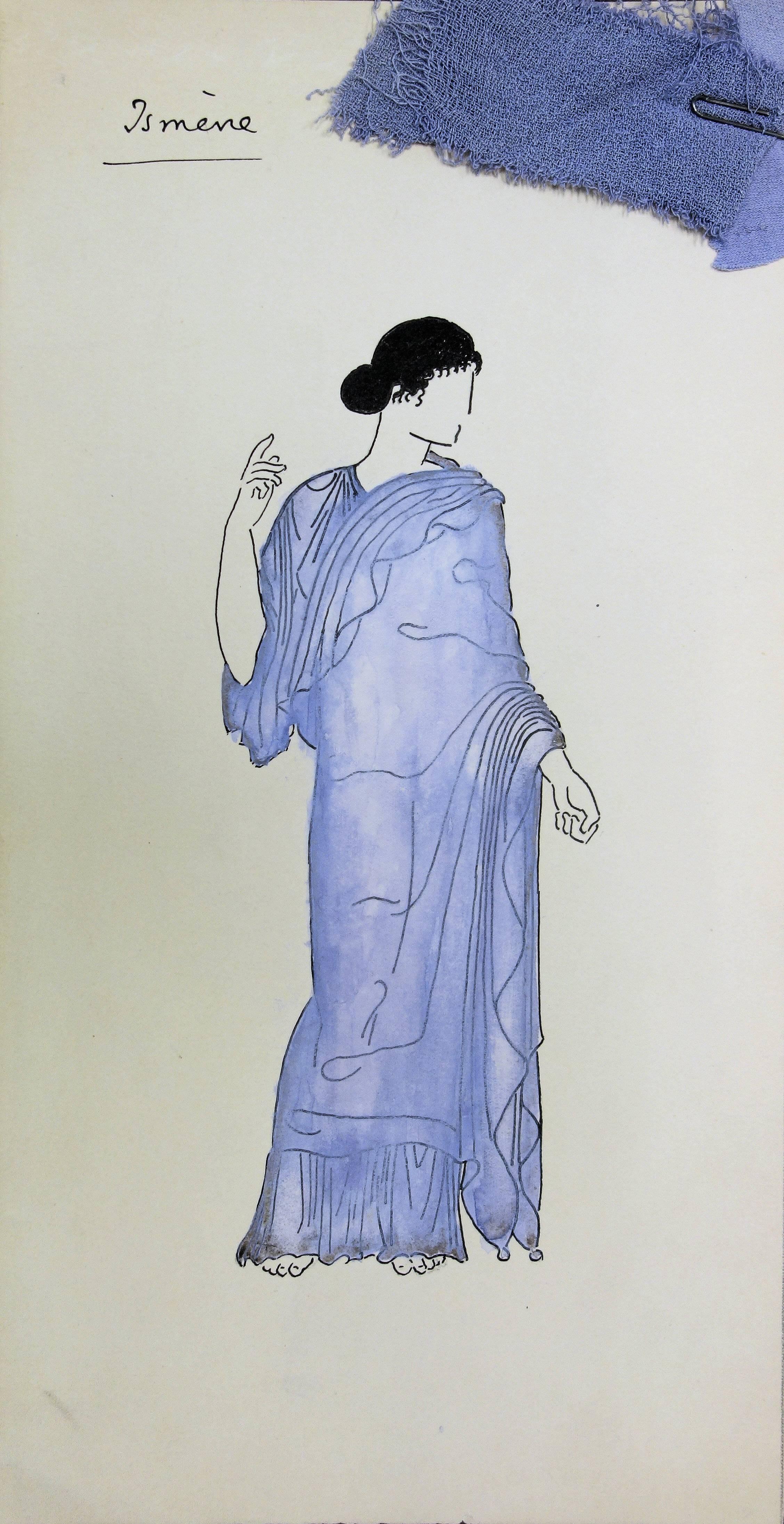 Suzanne Lalique Figurative Art - Ismène : Antique Greek costume - Original watercolor drawing