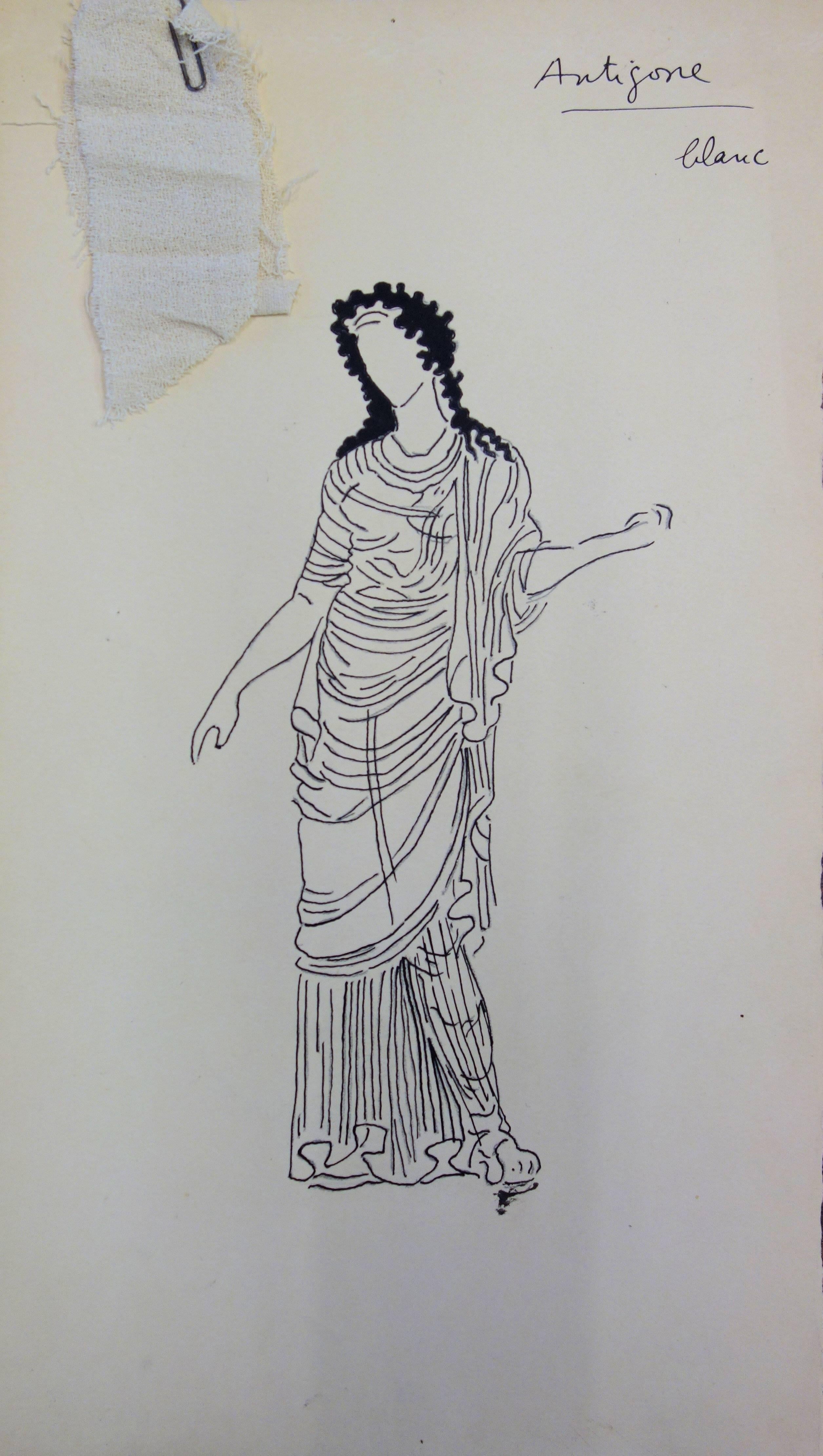 Suzanne Lalique Figurative Art - Antigone : Antique Greek costume - Original Ink Drawing