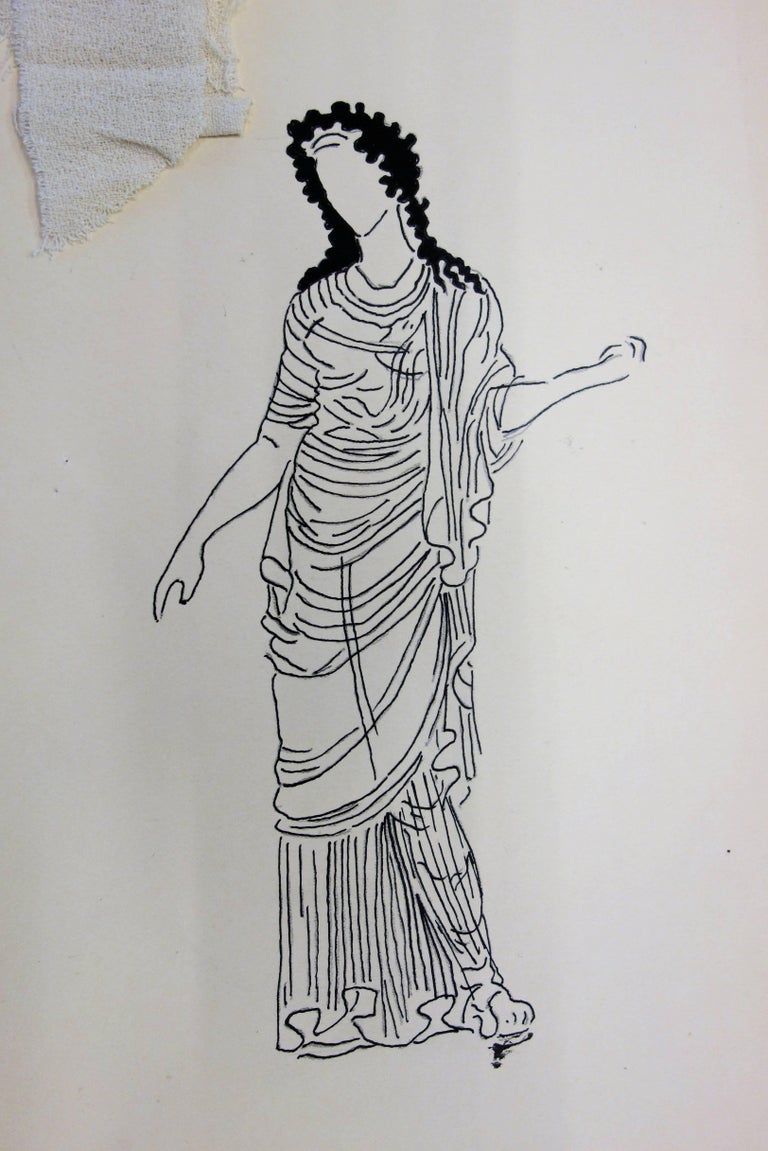Suzanne Lalique Antigone Antique Greek costume Original Ink
