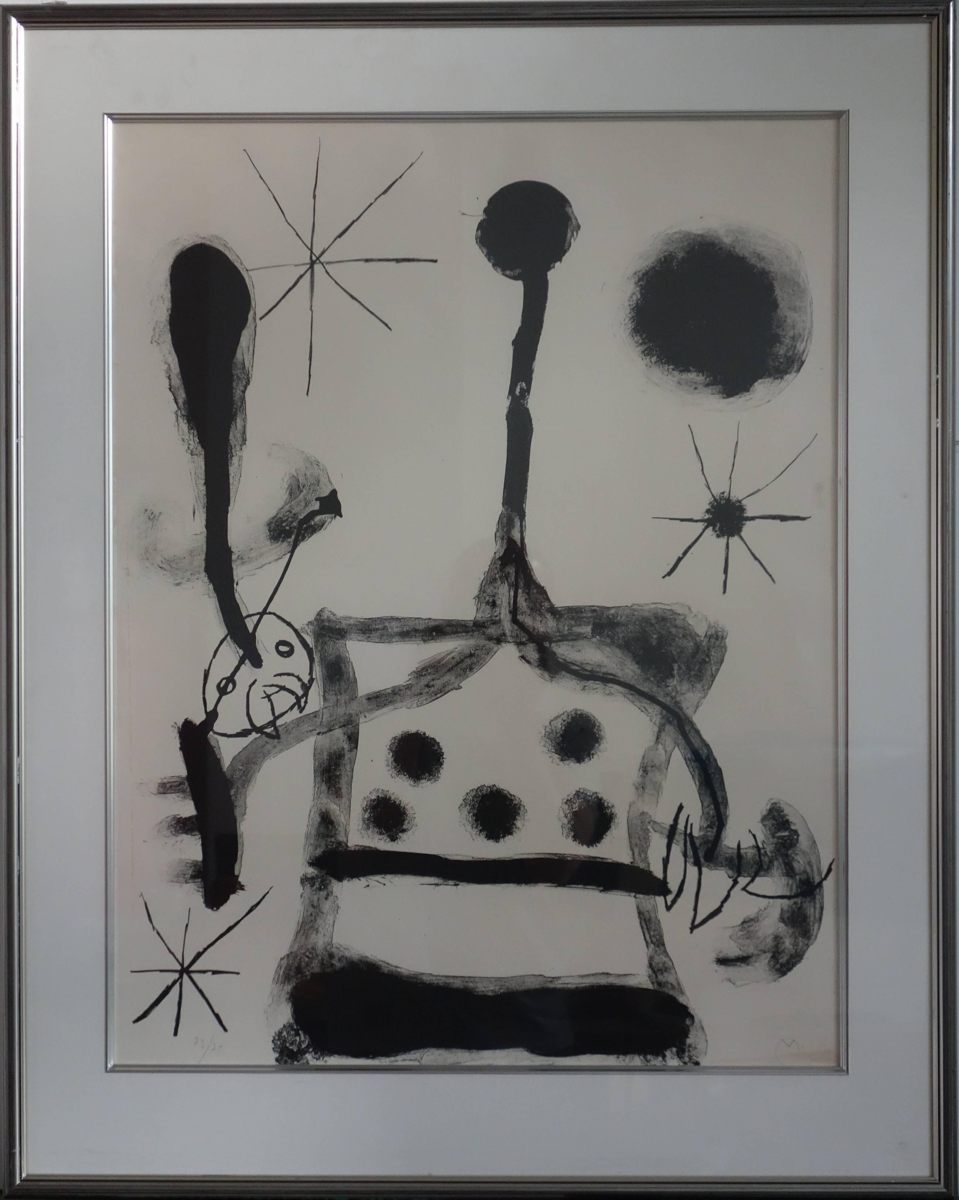 Joan Miró Abstract Print - Album 19 : Plate 4, Man Handling his Head - Original handsigned lithograph