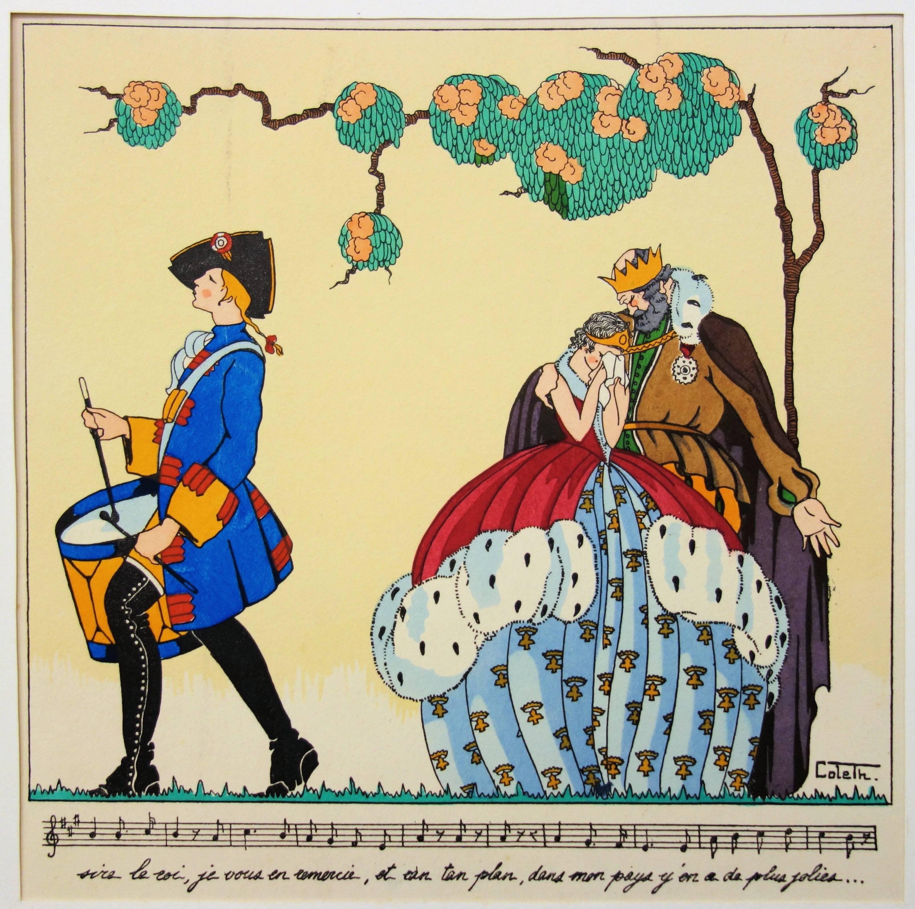 Coleth : King, Queen and Musician - Original pochoir - Print by Unknown