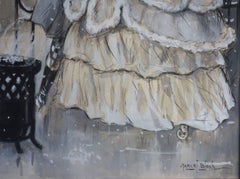 Elegant Lovers at the Rink - Original handsigned watercolor - 1930