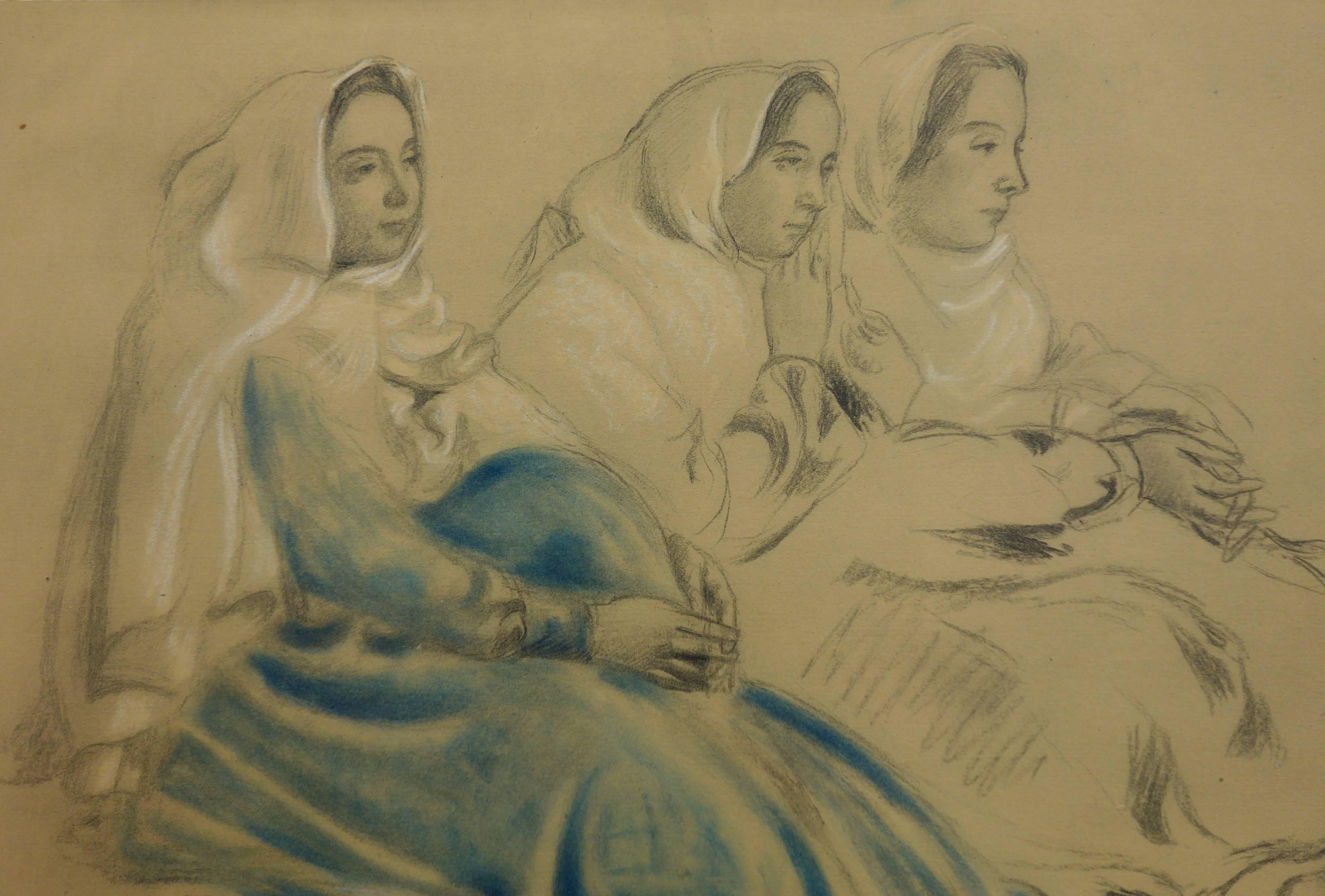 Trois femmes en train de se reposer - Lithographie originale - Print de Maurice Denis