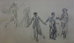 Antique Three Dancing Models - Original lithograph