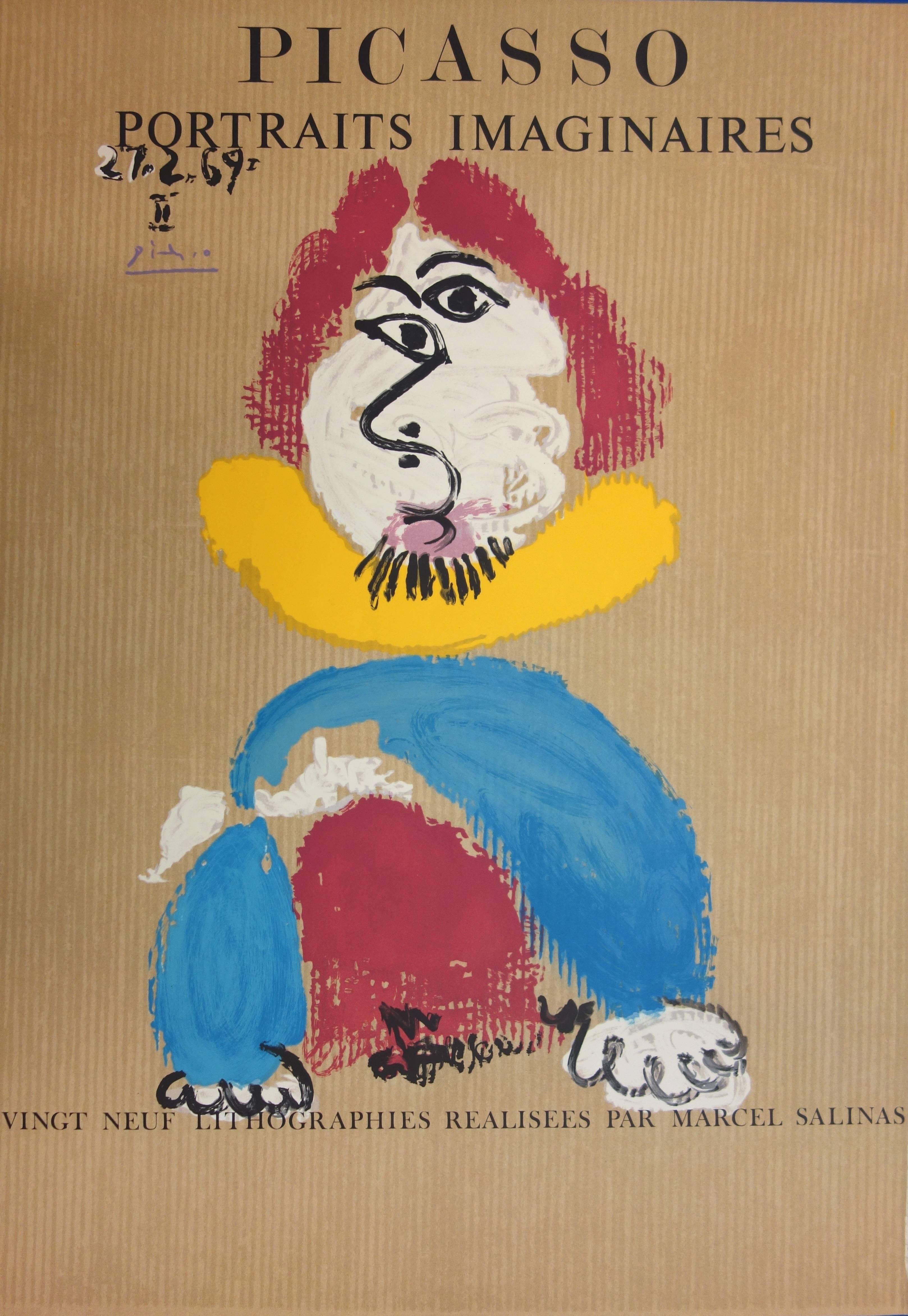 (after) Pablo Picasso Portrait Print - Poster for "Imaginary Portraits" exhibition: Spanish Man - Lithograph - 1971