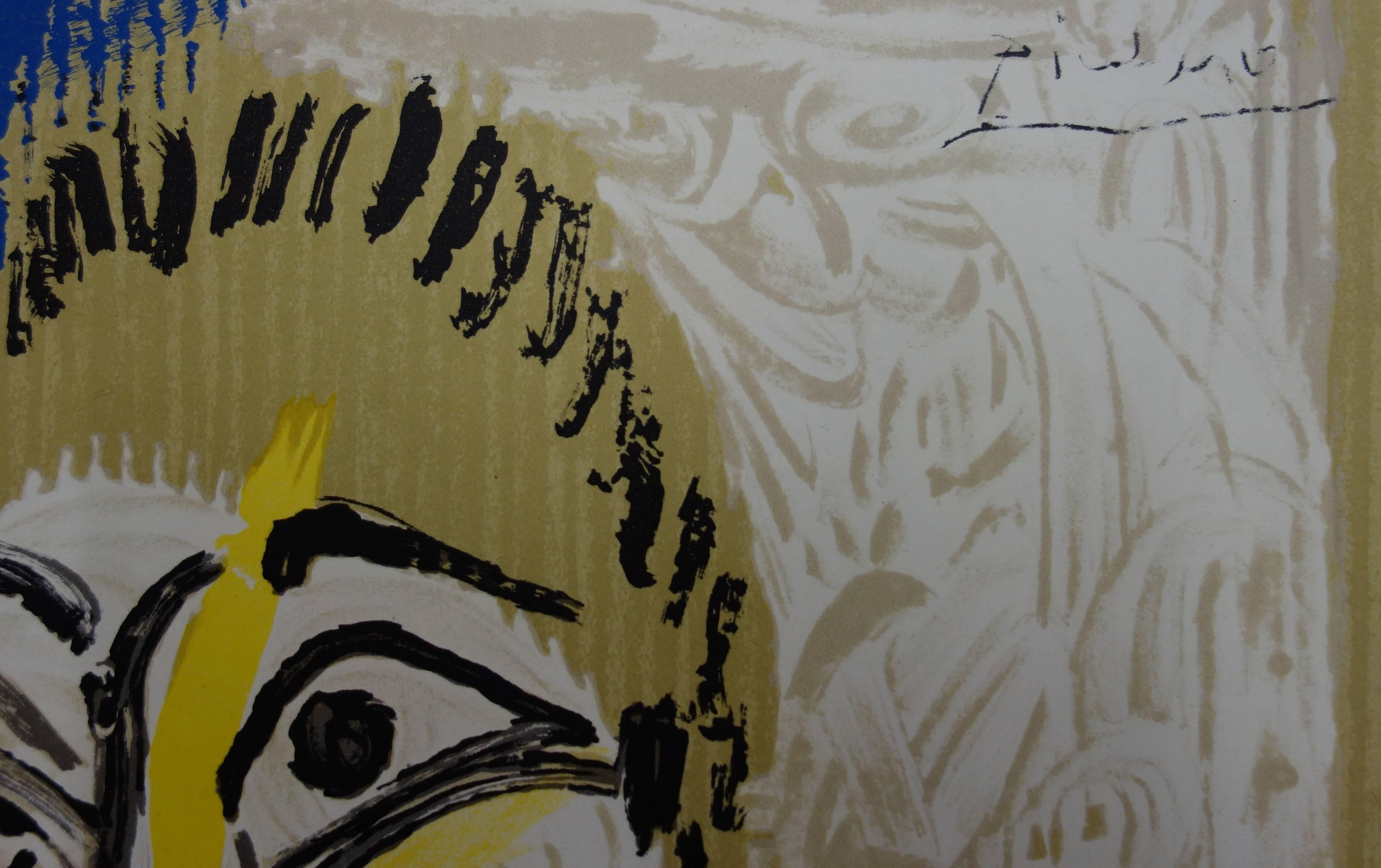 Affiche de l'exposition « Imaginary Portraits » ( Portraits imaginaires) : Homme avec une barbe - Lithographie - Print de (after) Pablo Picasso