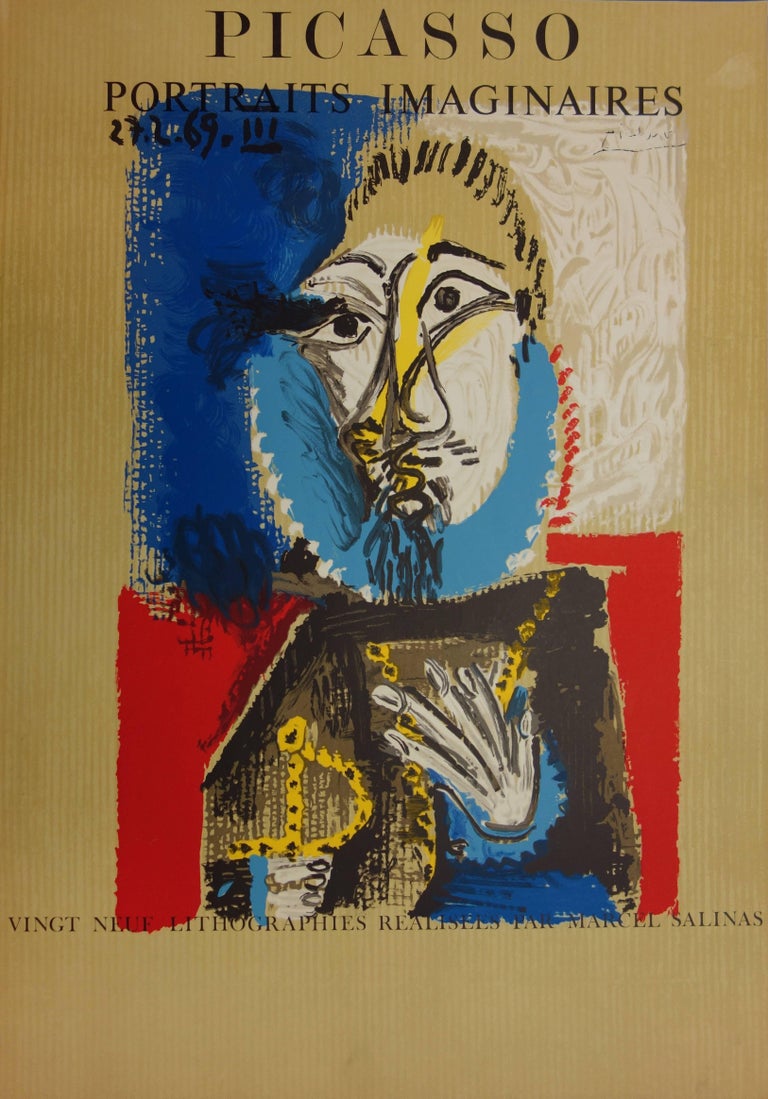(after) Pablo Picasso Portrait Print - Poster for "Imaginary Portraits" exhibition : Man with a Beard - Lithograph