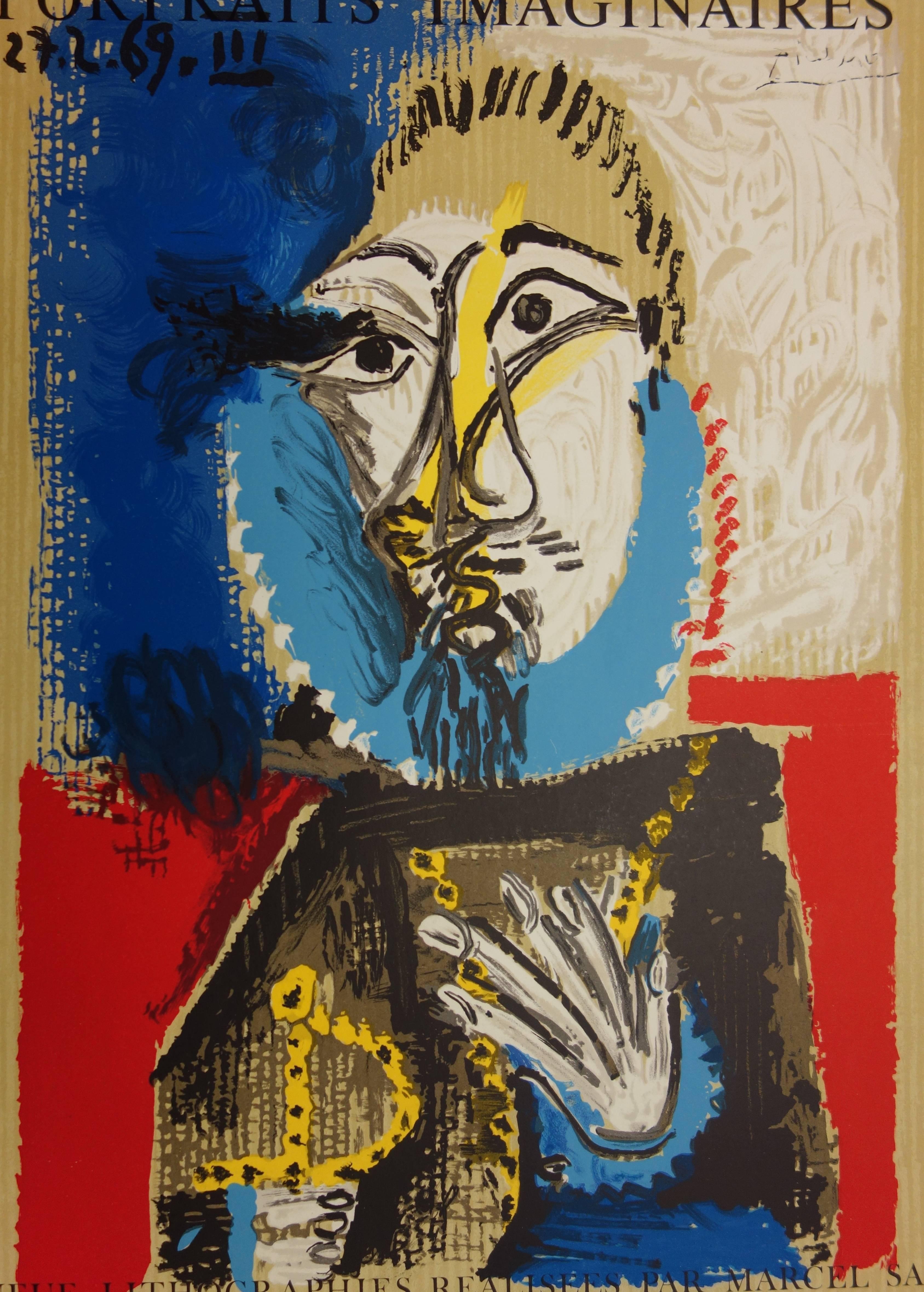 Affiche de l'exposition « Imaginary Portraits » ( Portraits imaginaires) : Homme avec une barbe - Lithographie - Cubisme Print par (after) Pablo Picasso