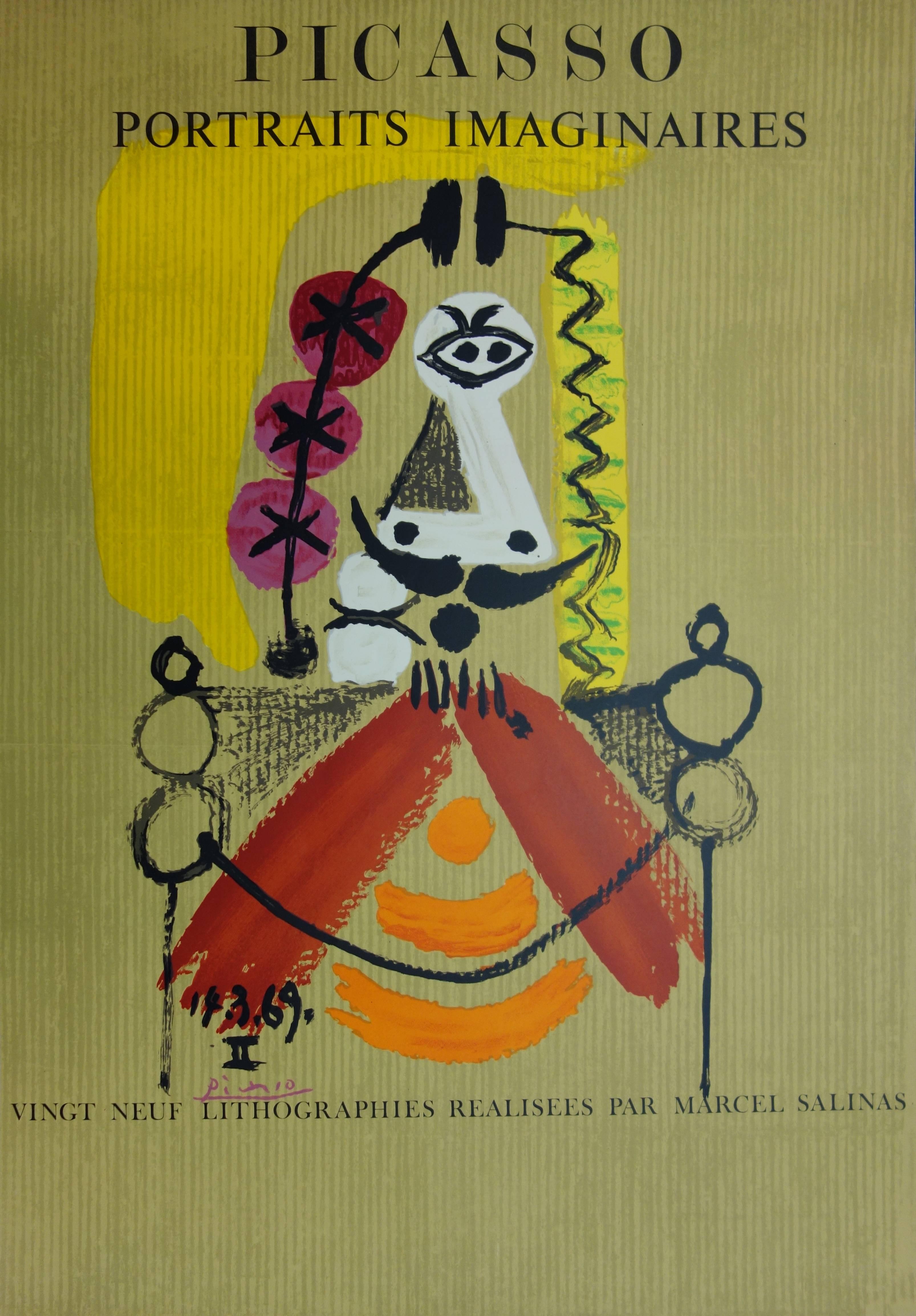 (after) Pablo Picasso Portrait Print - Imaginary Portraits : Man with a Mustache - Lithograph - 1971