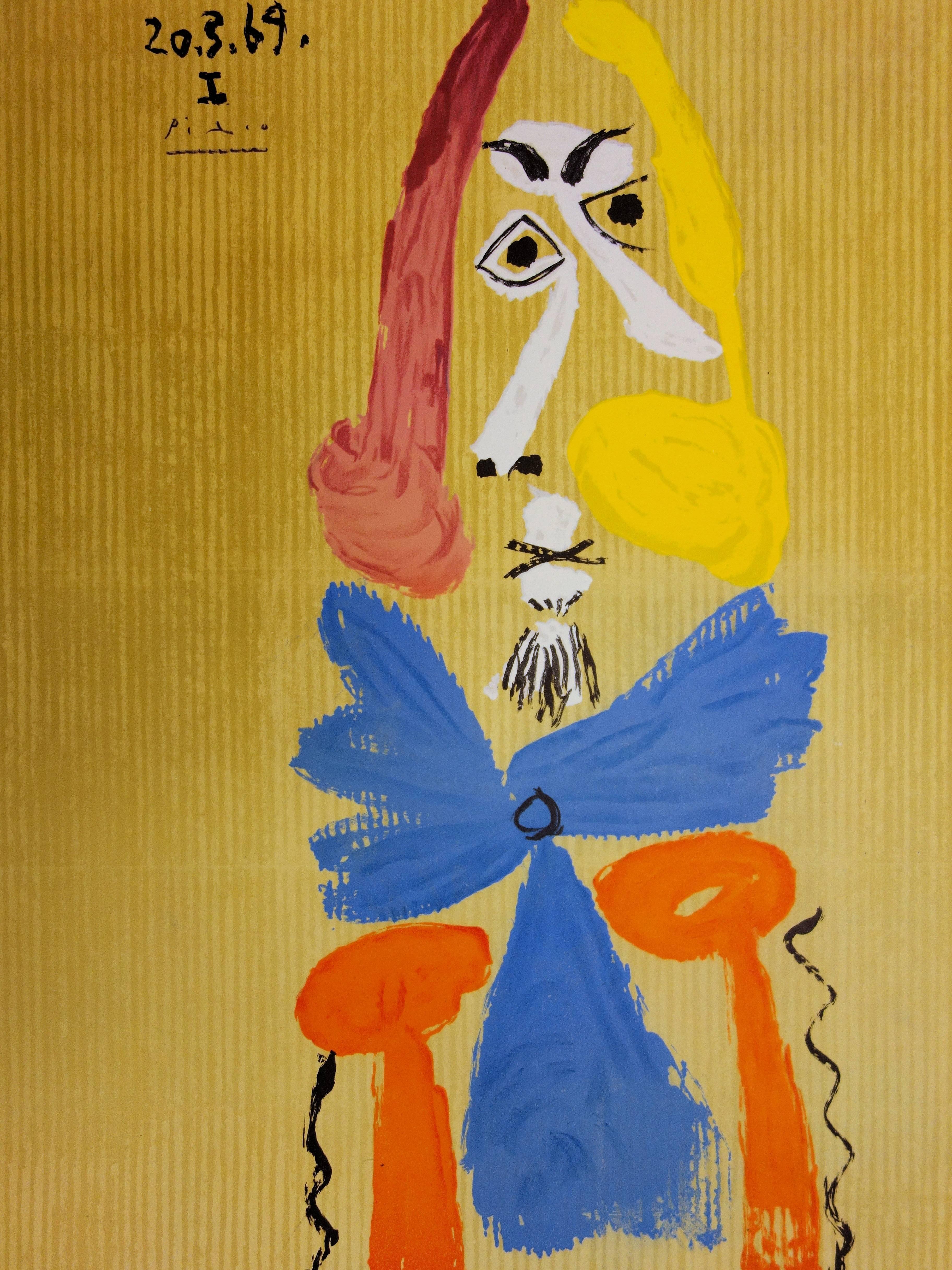 Portraits imaginaires : Homme avec une écharpe bleue - Lithographie - 1971 - Cubisme Print par (after) Pablo Picasso