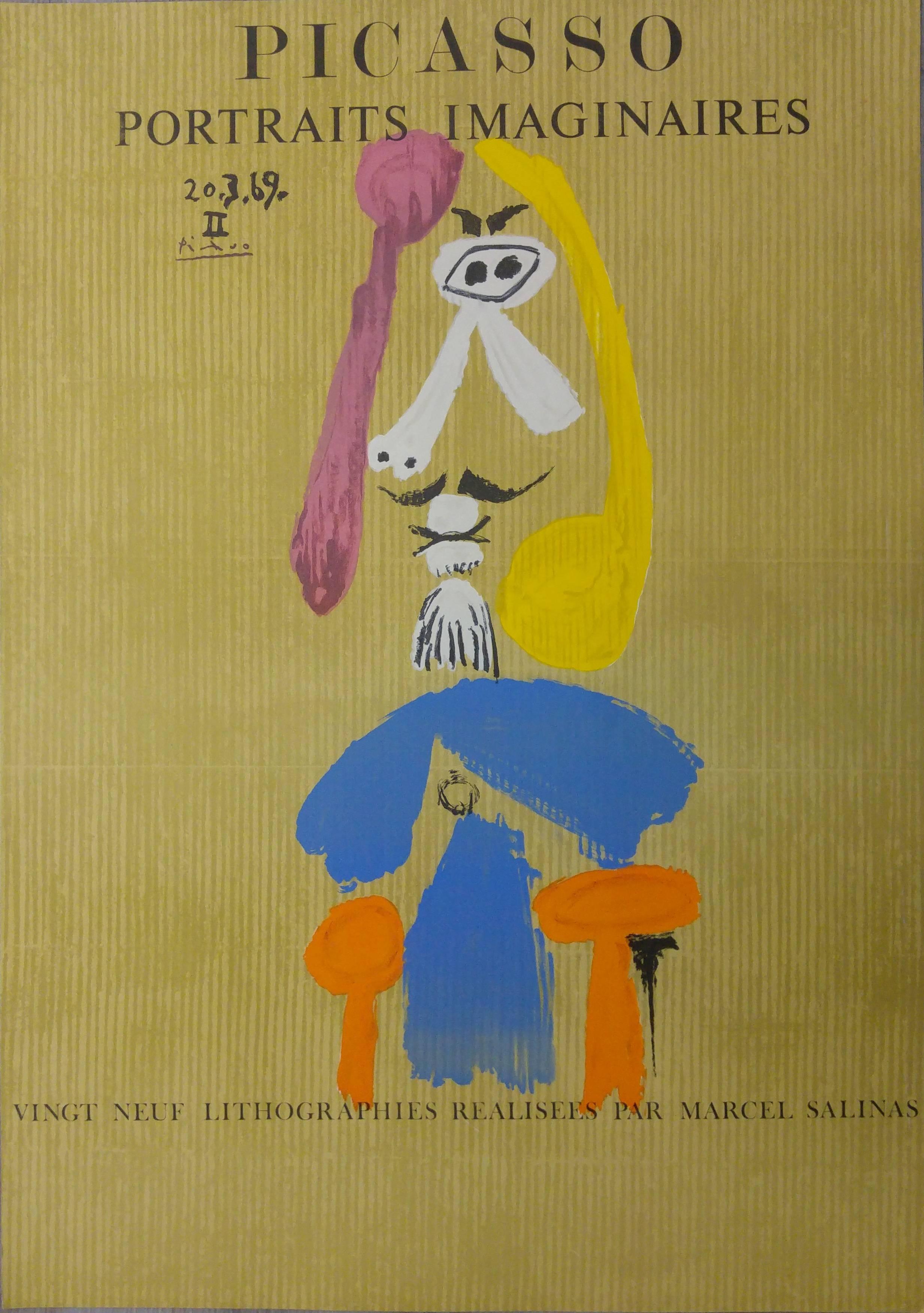 (after) Pablo Picasso Portrait Print – Imaginäre Porträts: Mann mit Ziegenleder - Lithographie - 1971