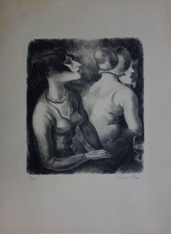 Deux femmes dans un café - Lithographie originale signée à la main