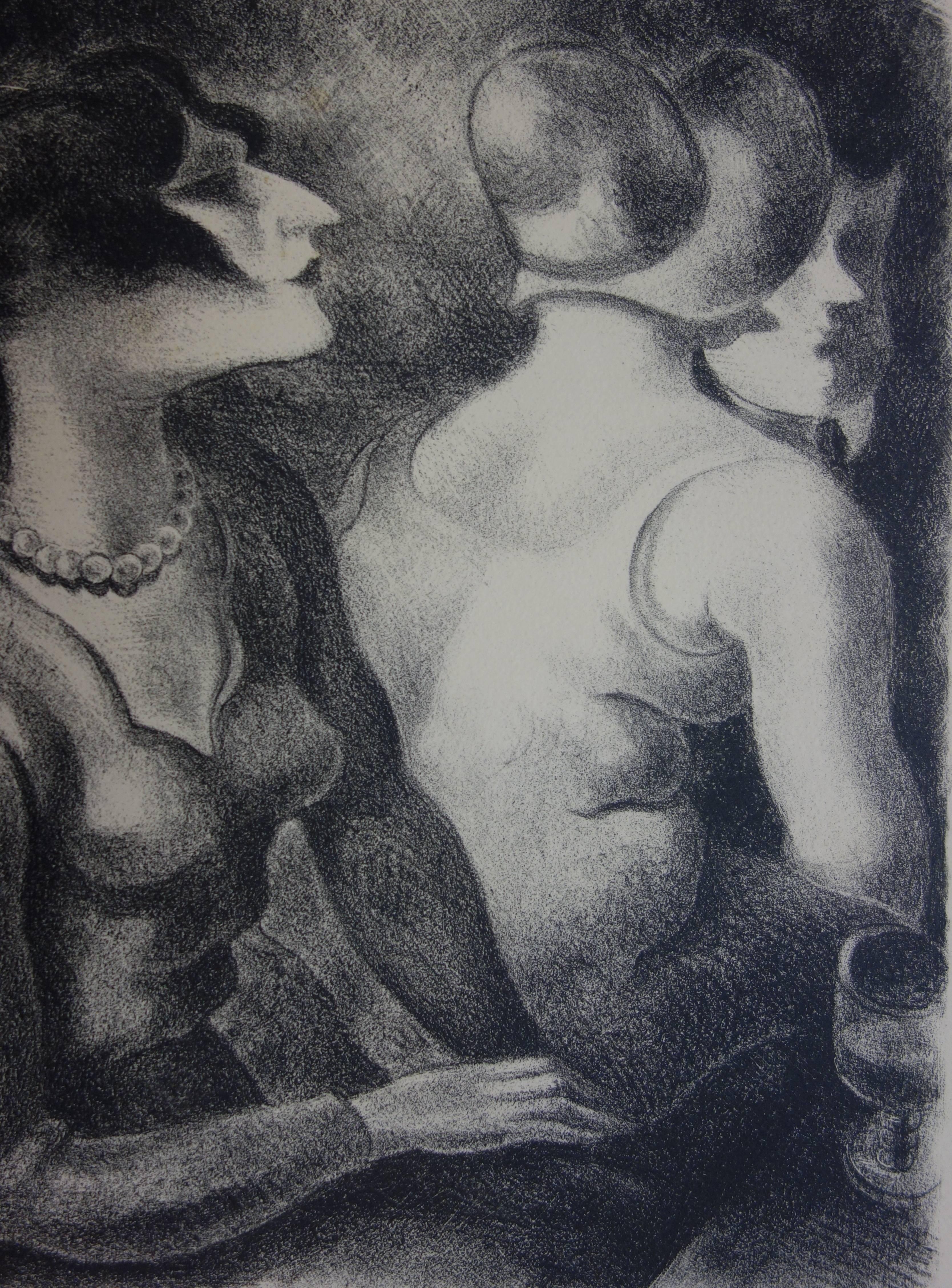 Yves ALIX (1890 - 1969)
Zwei Frauen in einem Kaffeehaus, um 1930

Original Steinlithographie
Handsigniert mit Bleistift
Nummeriert / 30 Exemplare
Auf Pergament 43 x 32 cm (ca. 17 x 13 Zoll)

Sehr guter Zustand, blasse Stockflecken in den Rändern