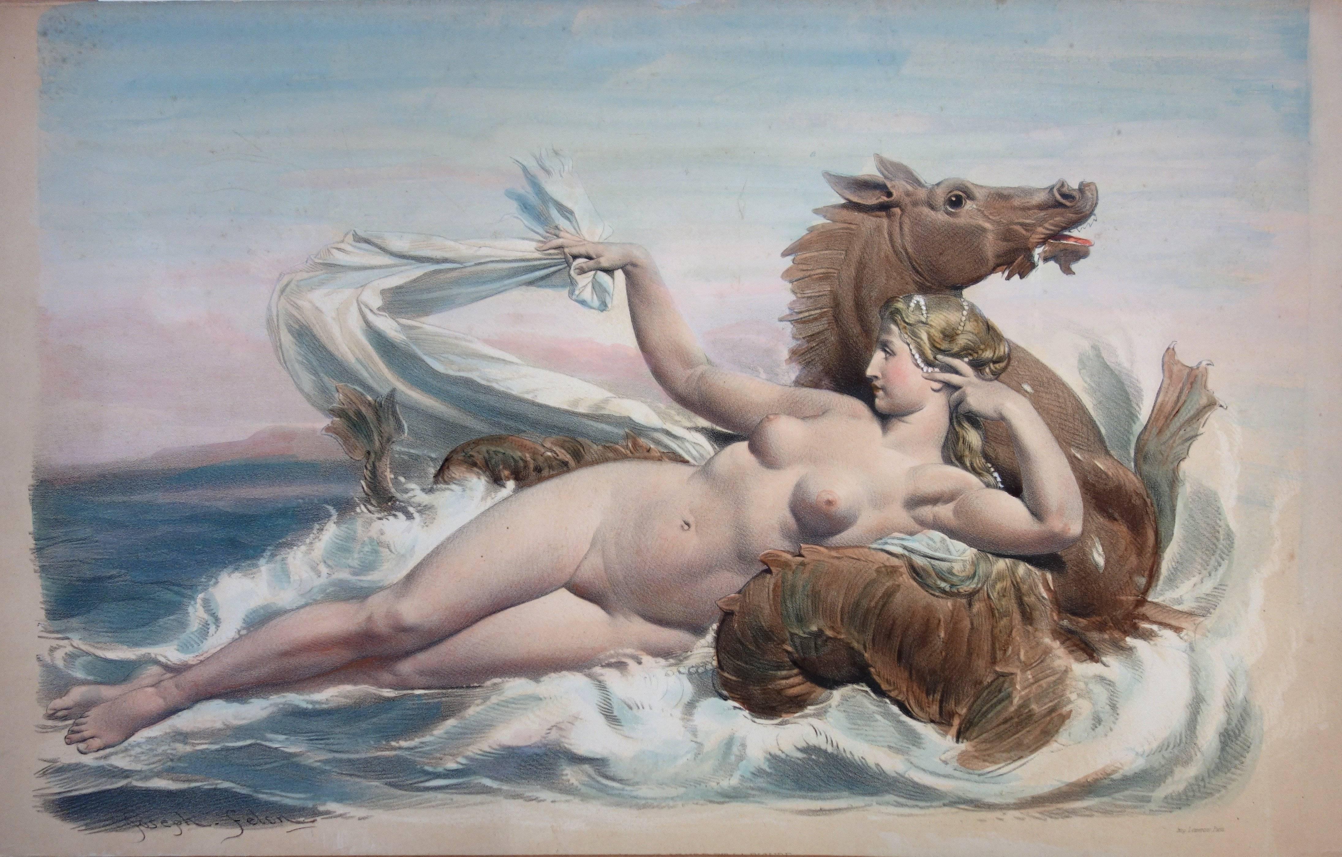 Joseph Felon Nude Print – The Bath of Venus – Original Lithographie und Aquarell