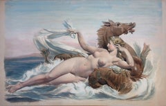 Antique The Bath of Venus - Original lithograph and watercolor