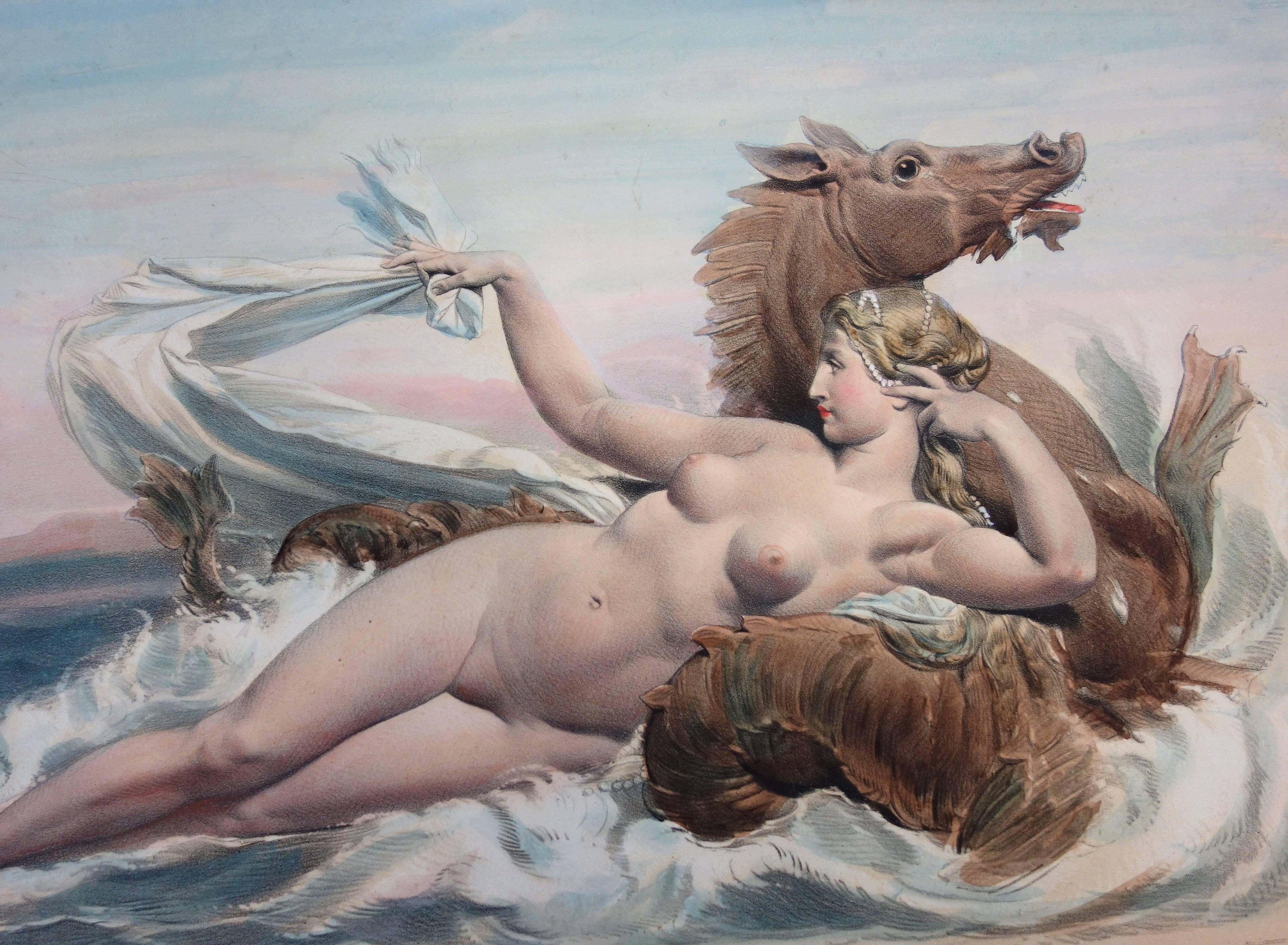 The Bath of Venus – Original Lithographie und Aquarell (Art nouveau), Print, von Joseph Felon