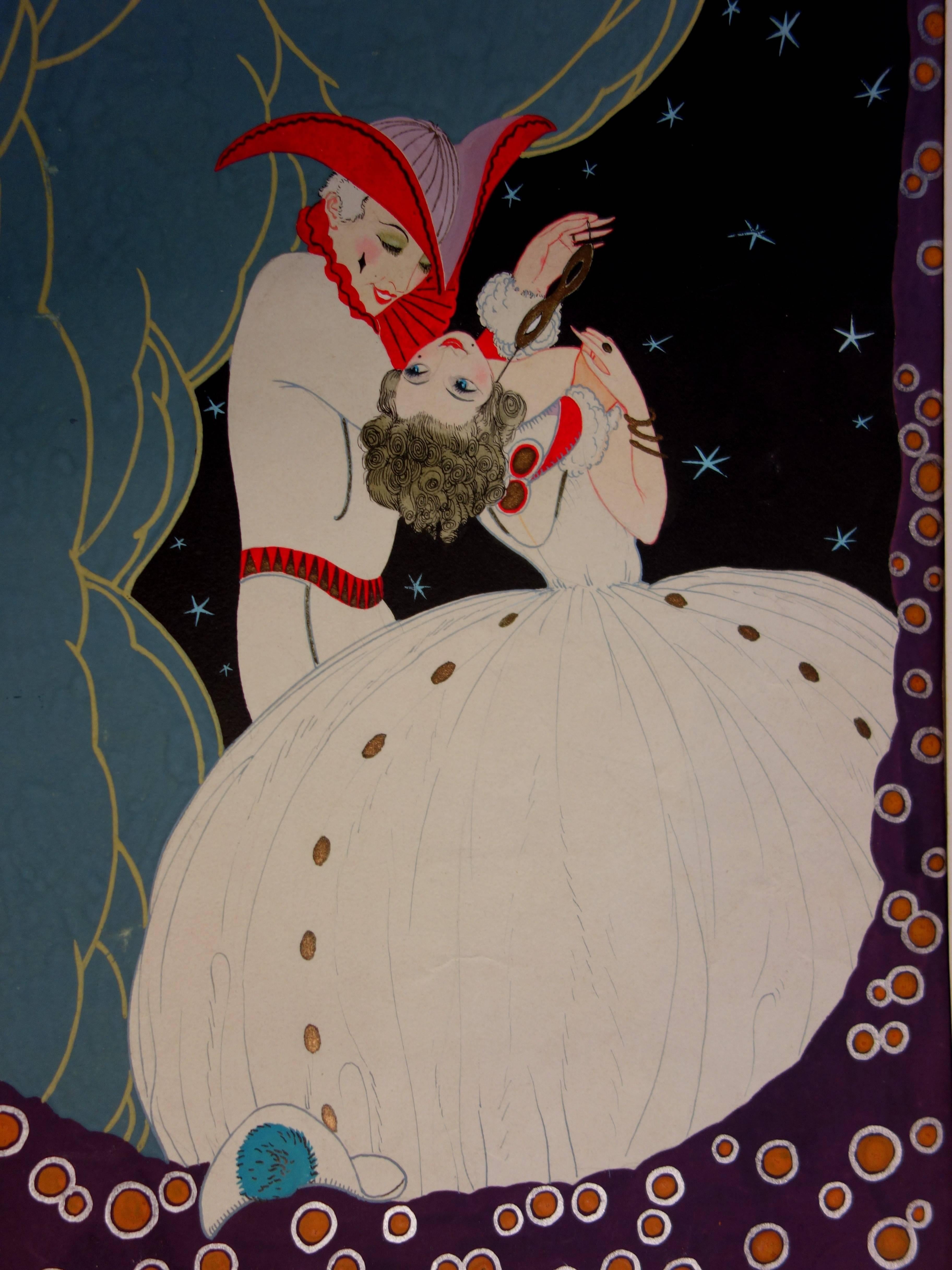 Coleth : The Lovers of Venice Carnival - Original Art Deco pochoir - Print by Unknown