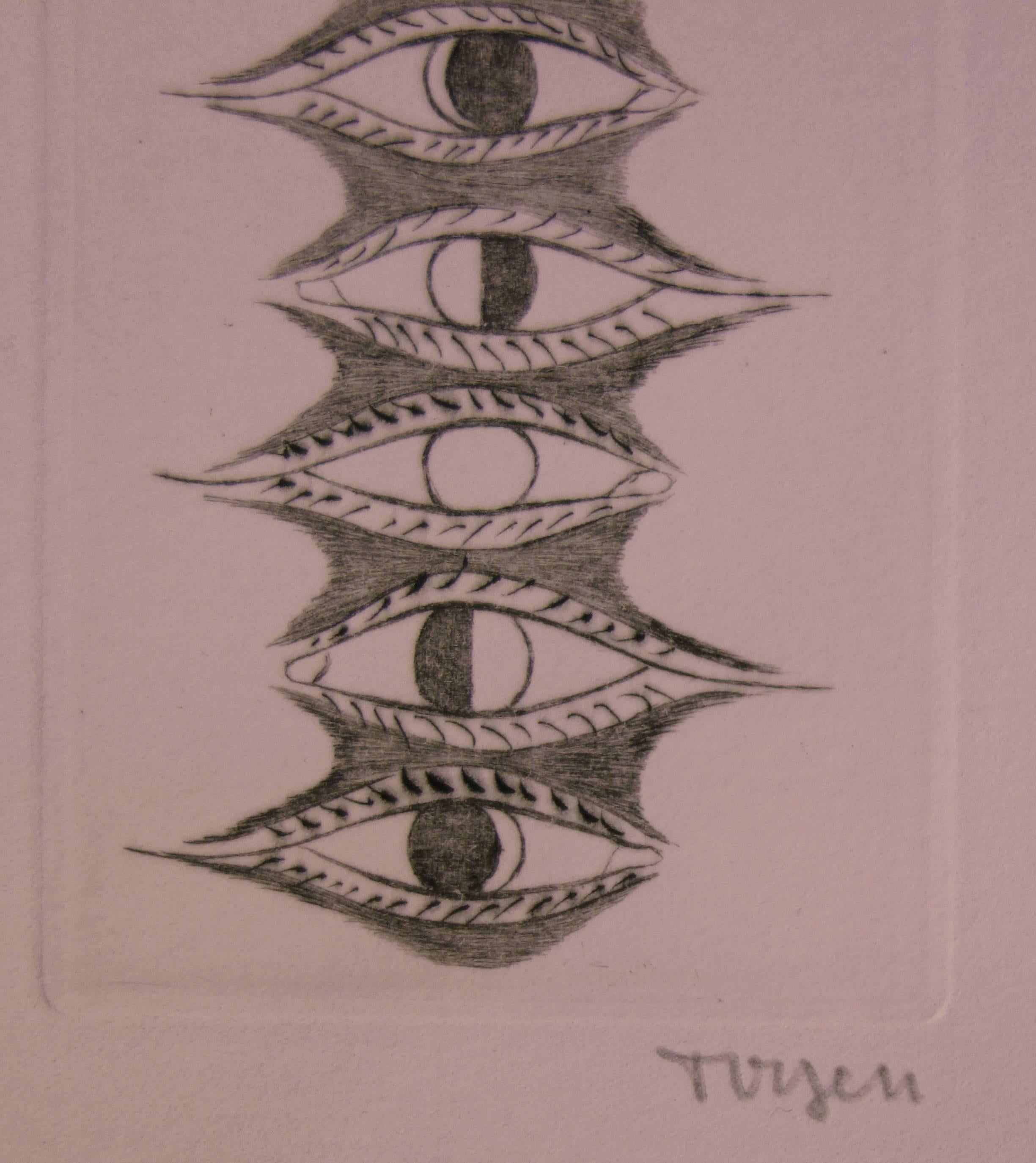 Omnipresent Glance - Original handsigned etching, 1967 - Print by Toyen Marie Cerminova