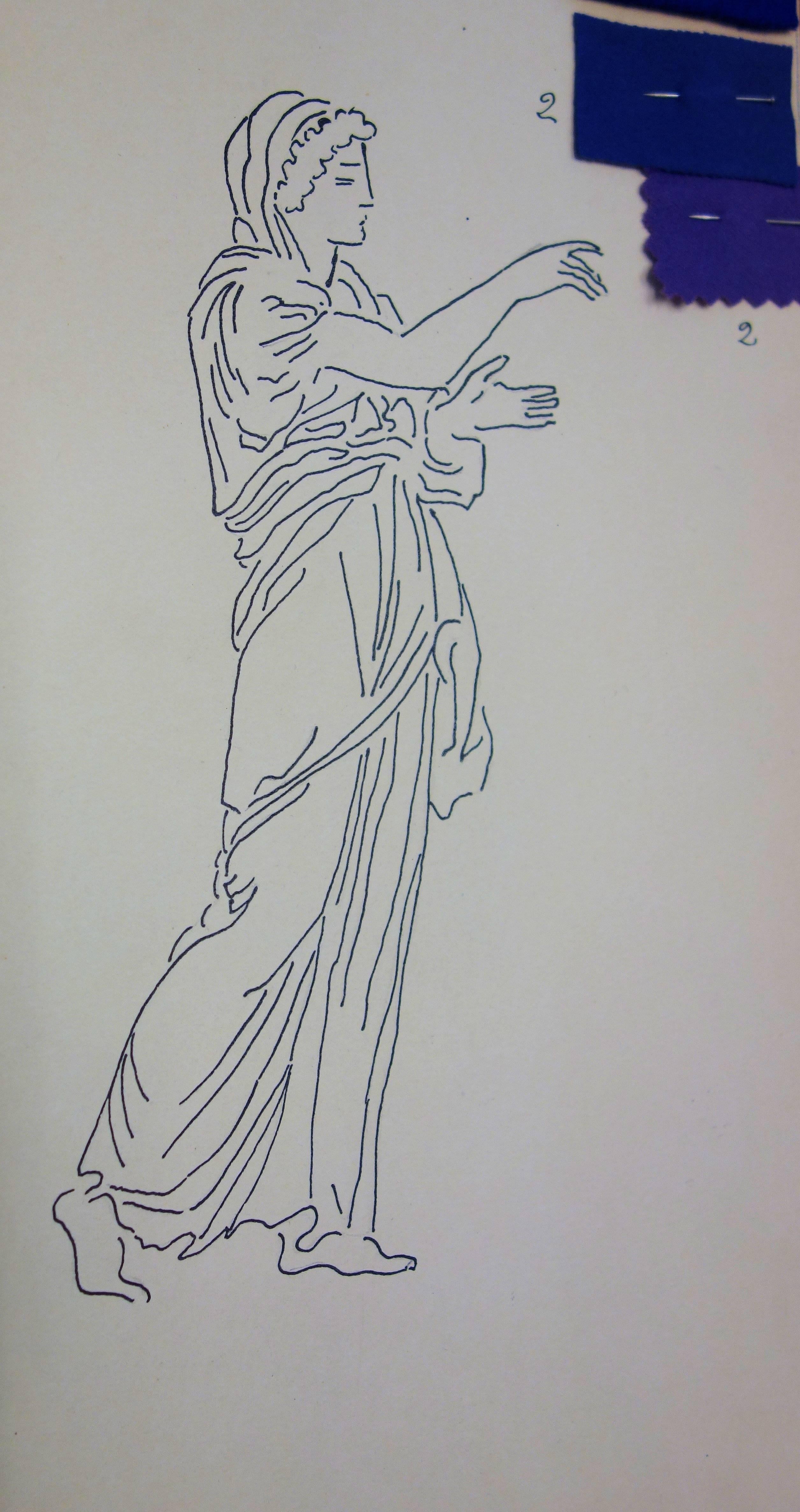 Eurydice : Antique Greek costume - Original Ink Drawing - Art by Suzanne Lalique