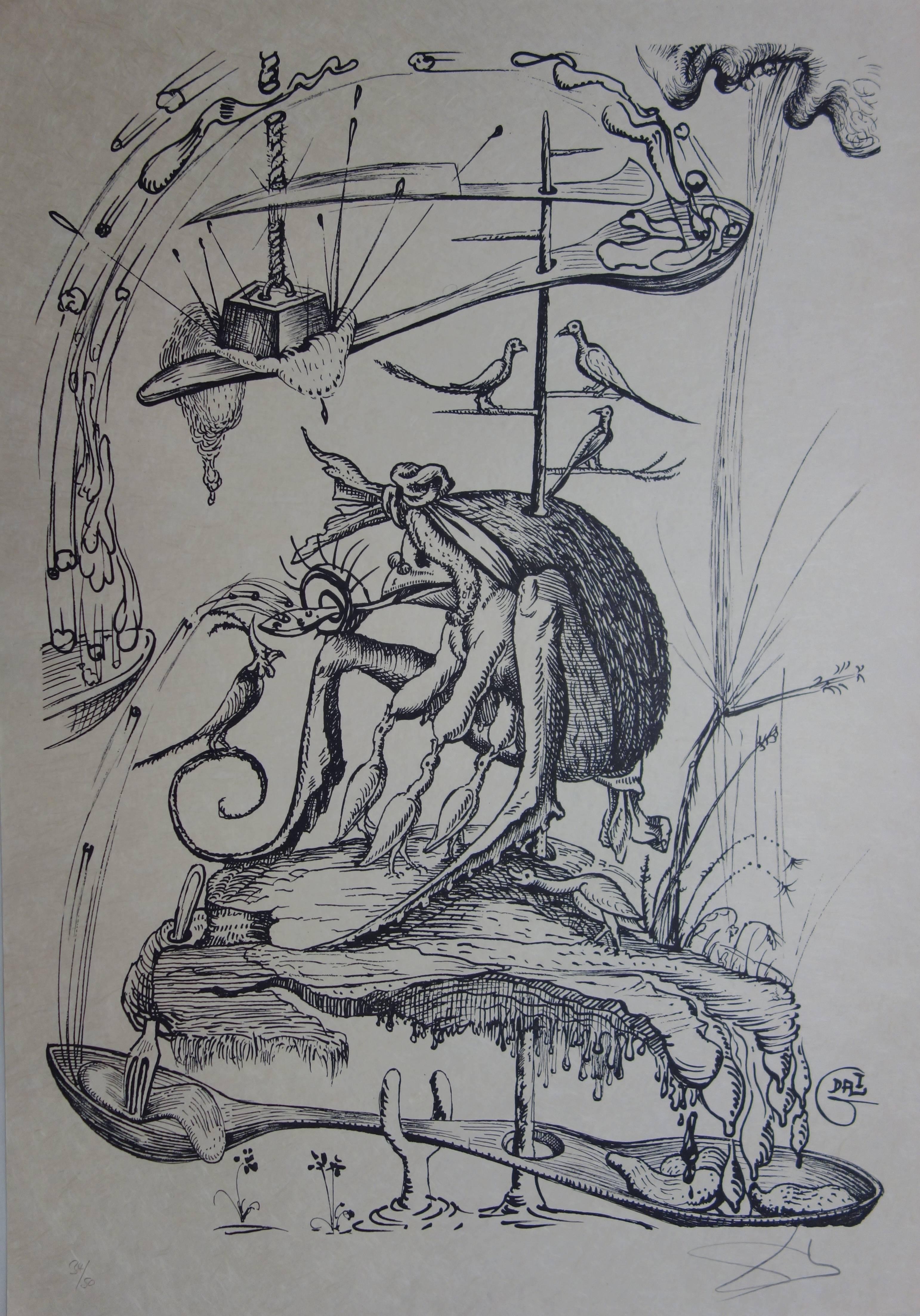 Salvador Dalí Figurative Print - Pantagruel : Plate 22 - The Bug Lady - Original handsigned lithograph