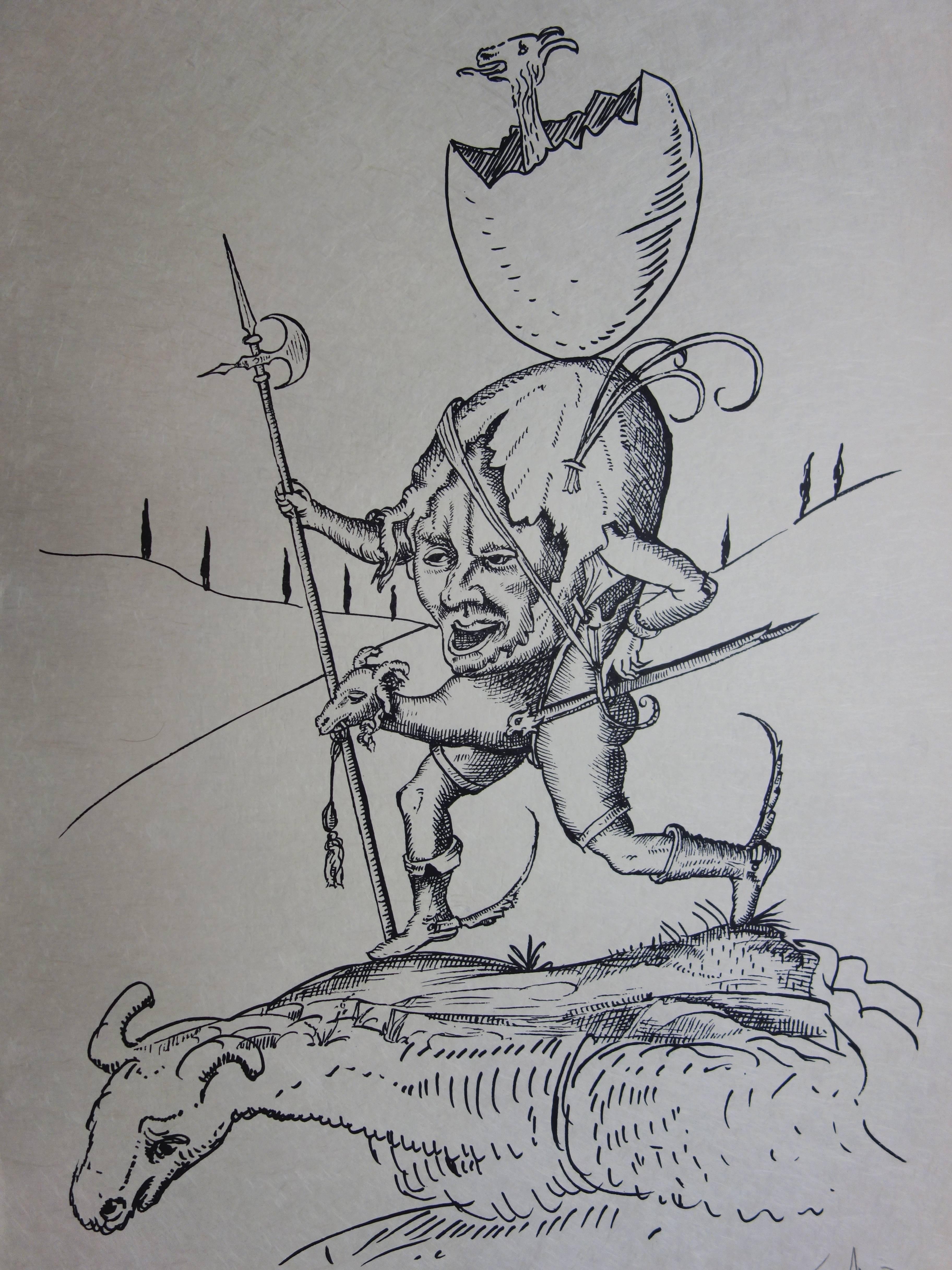 Pantagruel : Plate 7 - The Brave Egg Runner - Original handsigned lithograph - Print by Salvador Dalí