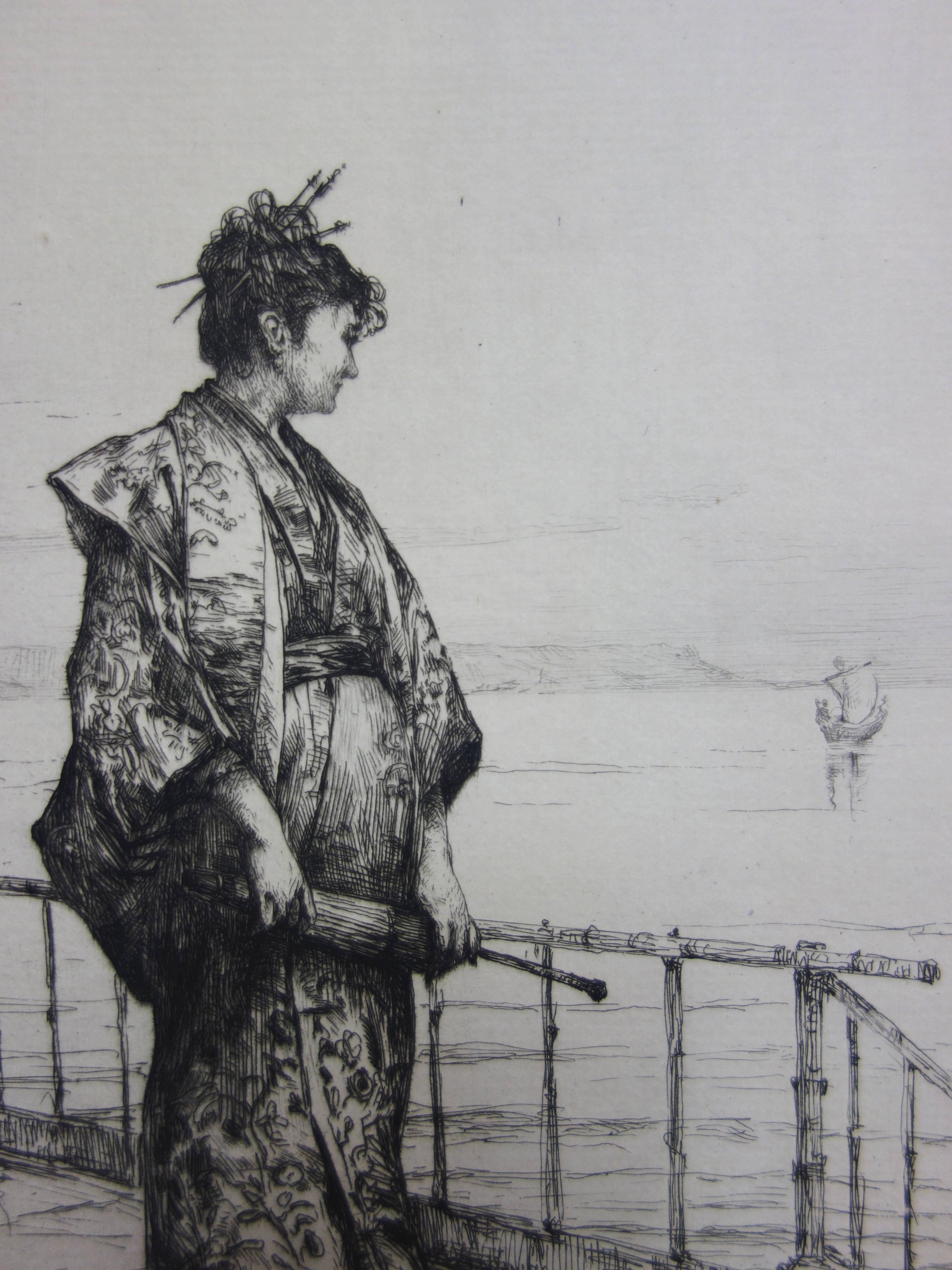 Etienne Prosper BERNE BELLECOUR (1838-1910)
Mujer con traje tradicional japonés mirando al mar

Grabado original
Firma impresa en la placa
Sobre vitela de lino 52 x 35 cm (c. 21 x 14 pulg.)

REFERENCIAS : Catálogo razonado Proute nº 103

Muy buen