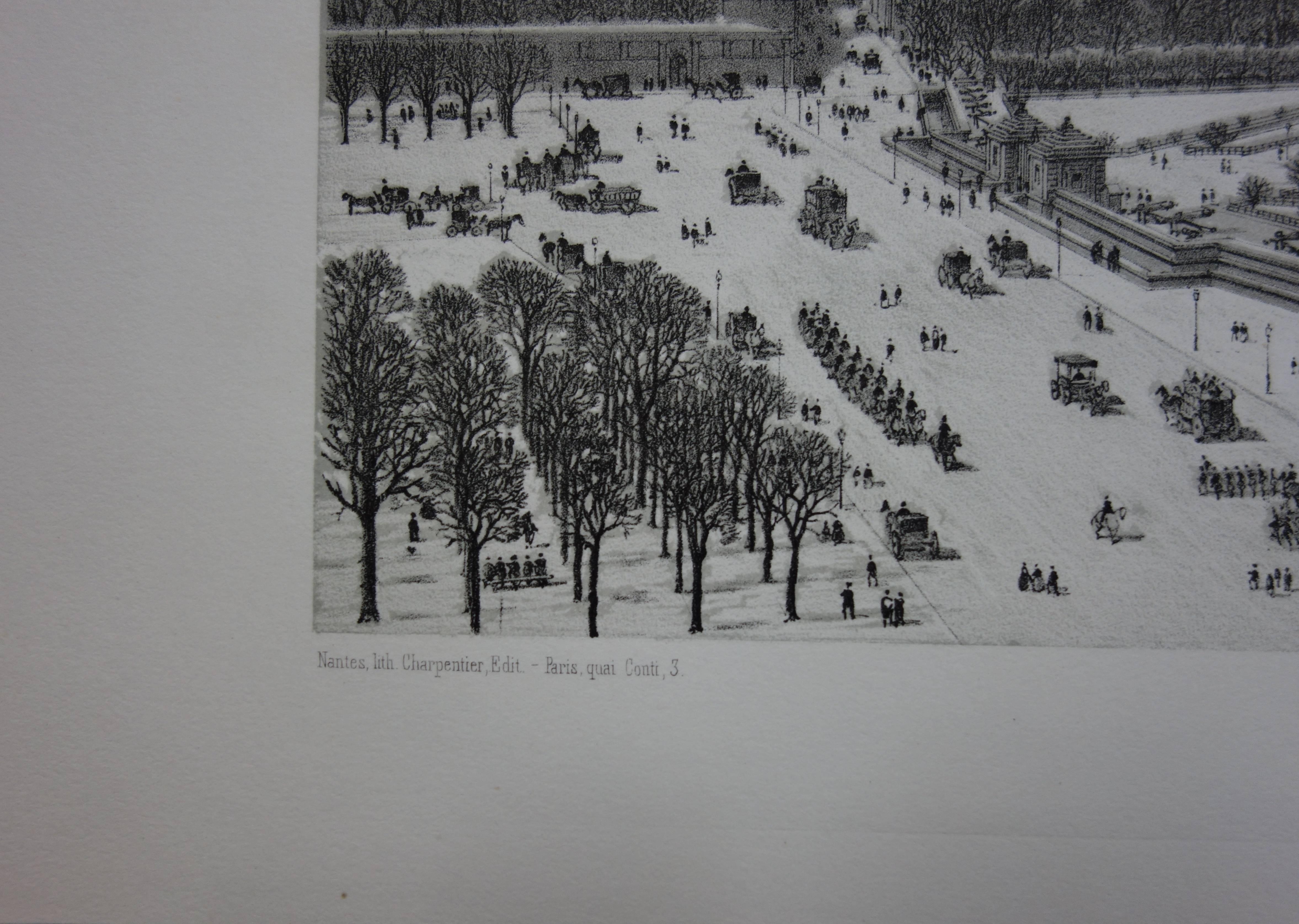 Paris : Les Invalides under the Snow - Original stone lithograph  - Gray Landscape Print by  Philippe Benoist