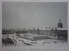 Paris : Les Invalides sous la neige - Lithographie sur pierre originale