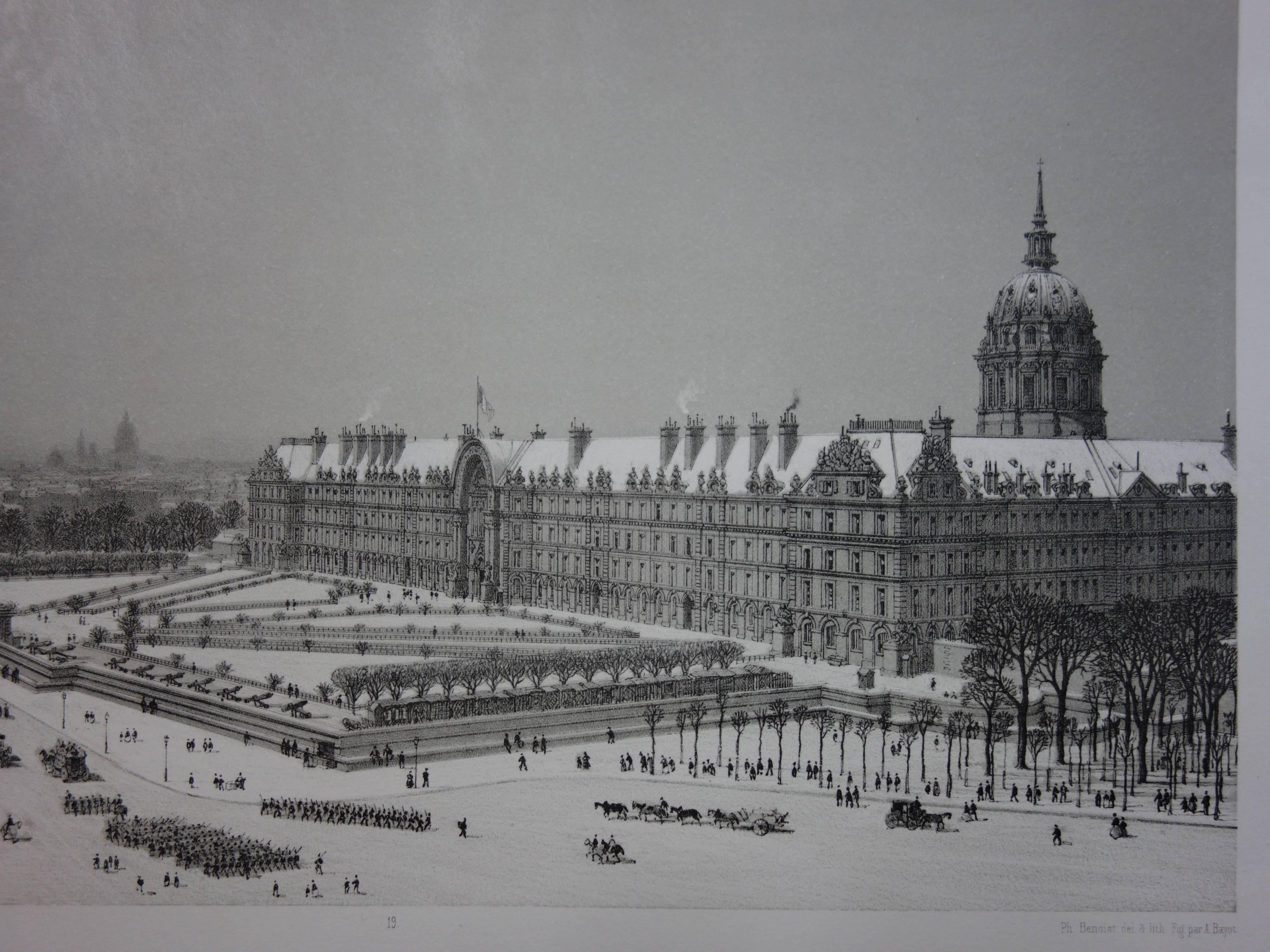 Paris: Les Invalides unter dem Schnee – Original-Steinlithographie (Realismus), Print, von  Philippe Benoist
