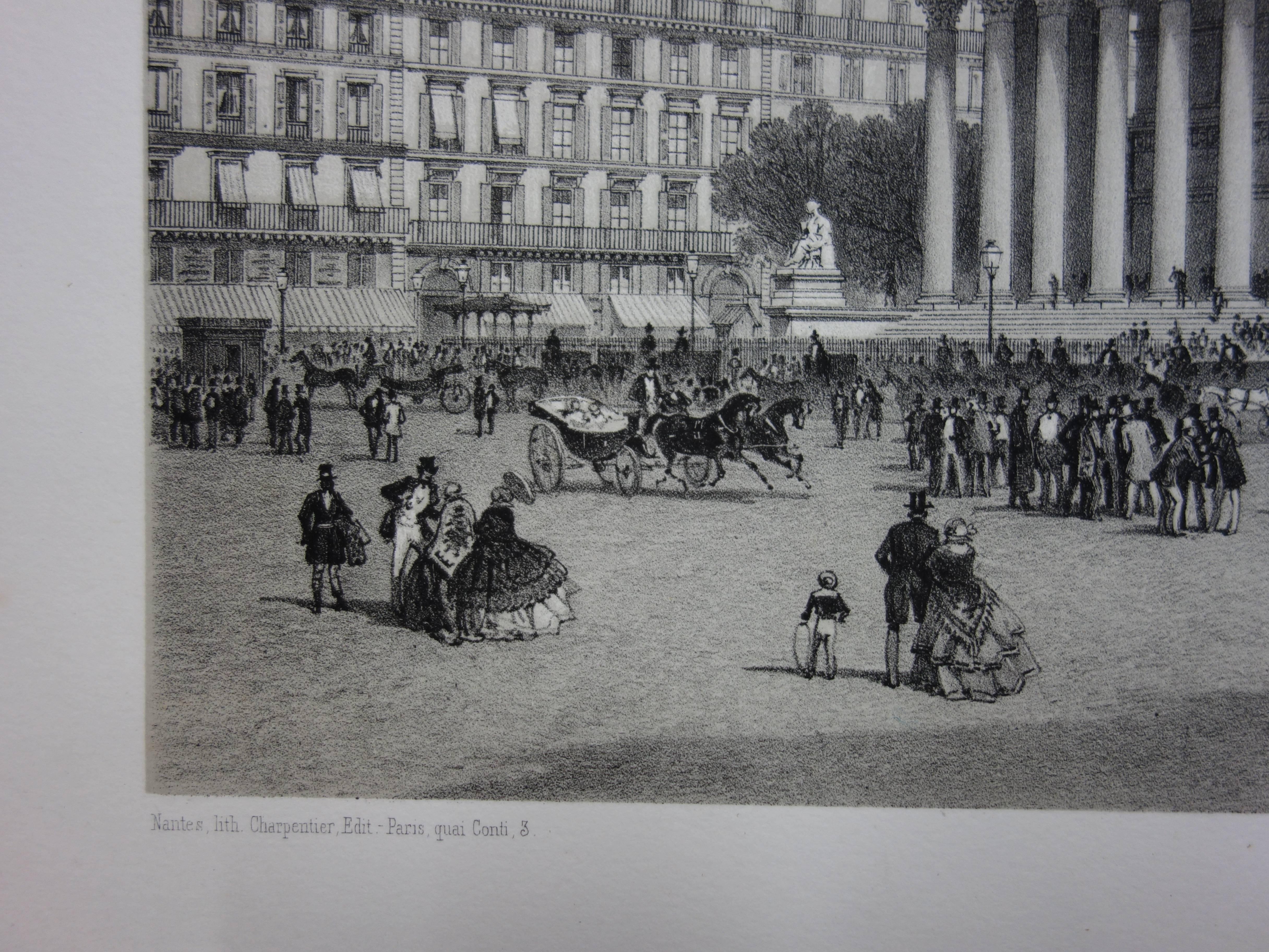 Paris : Stock Market Place - Original stone lithograph  - Realist Print by  Philippe Benoist