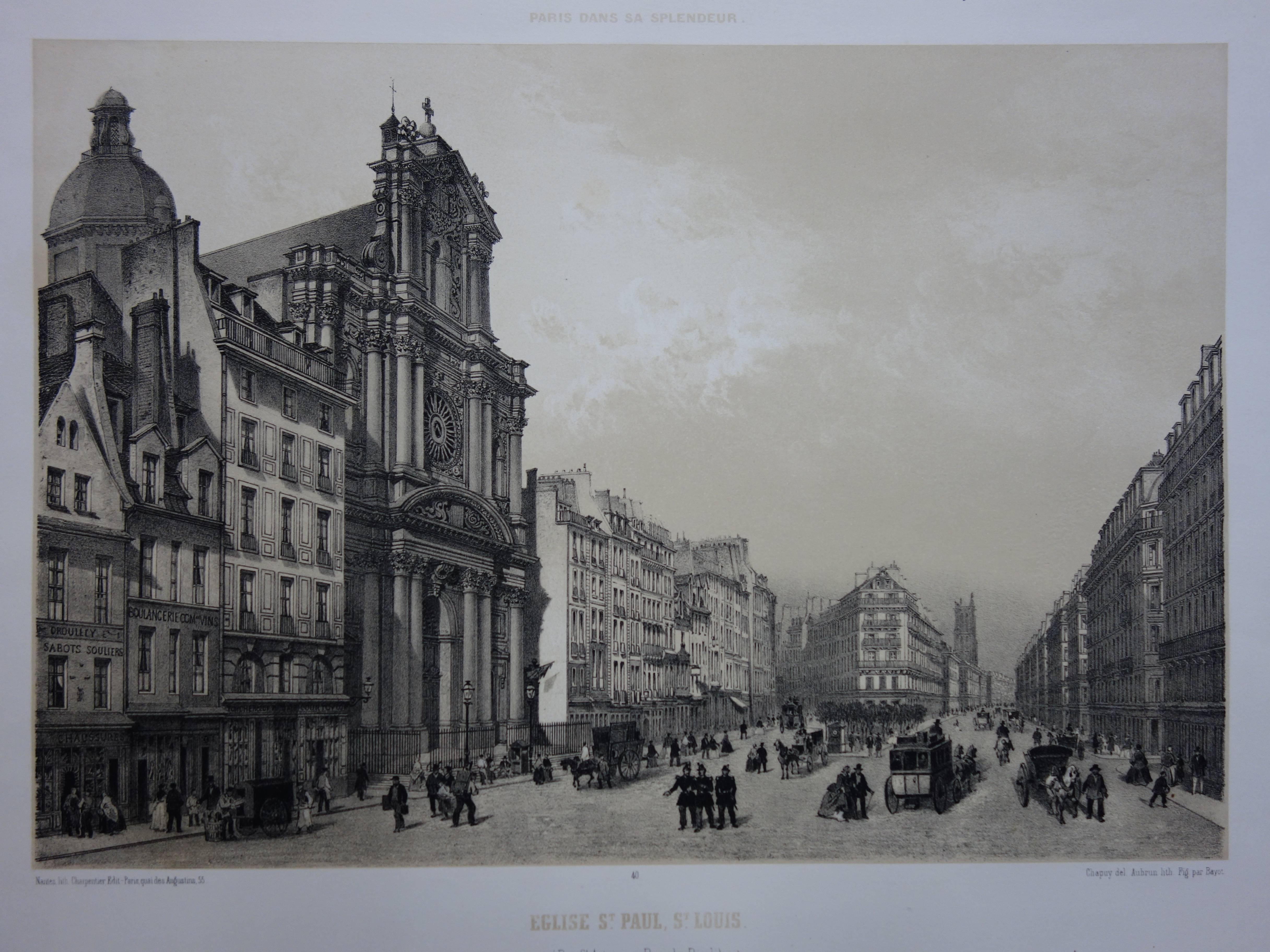 Paris : Saint Paul and Saint Louis Church - Original stone lithograph  - Print by  Philippe Benoist