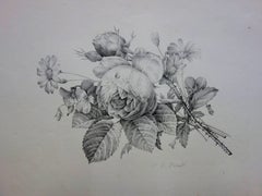 Rose and Flowers - Stone lithograph