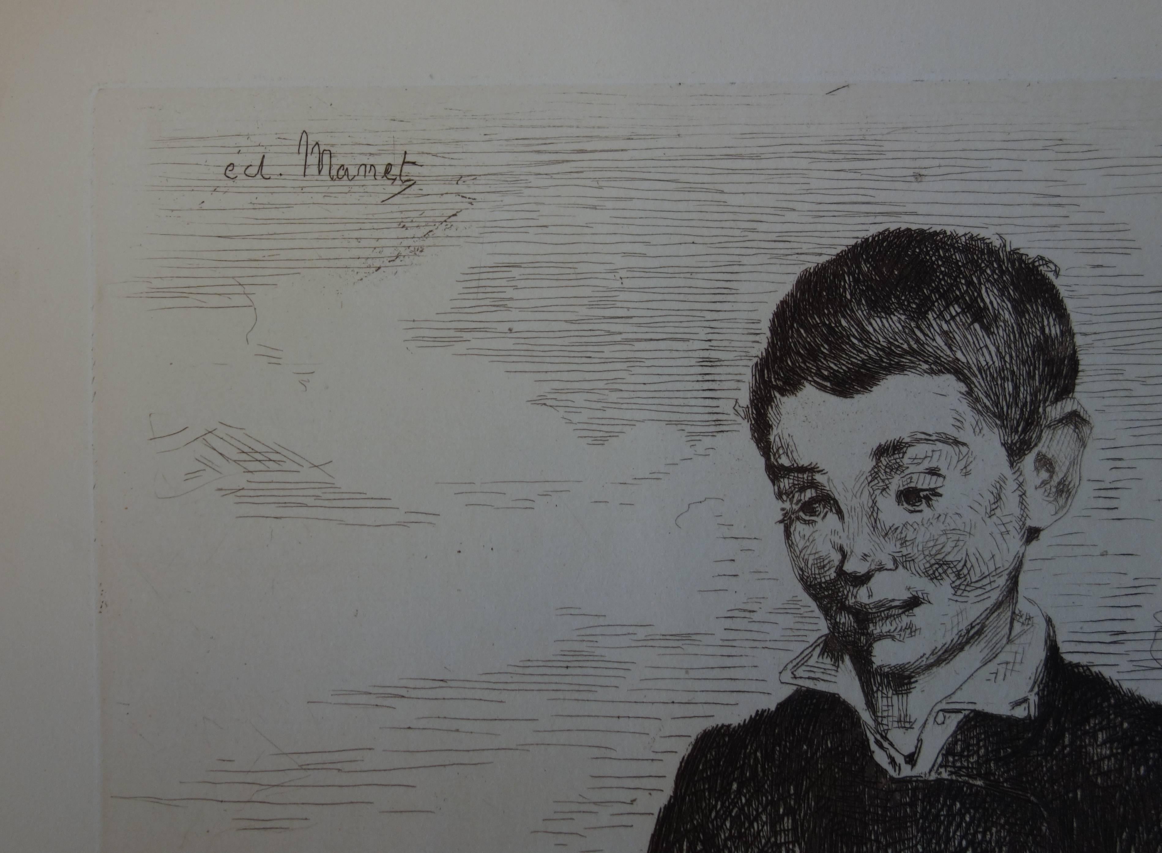 Boy with a Dog - Origninal Etching - 1862 - Print by Edouard Manet